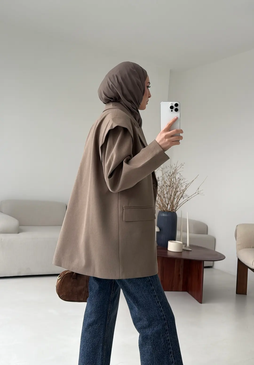 Kol Detay Oversize Ceket Vizon