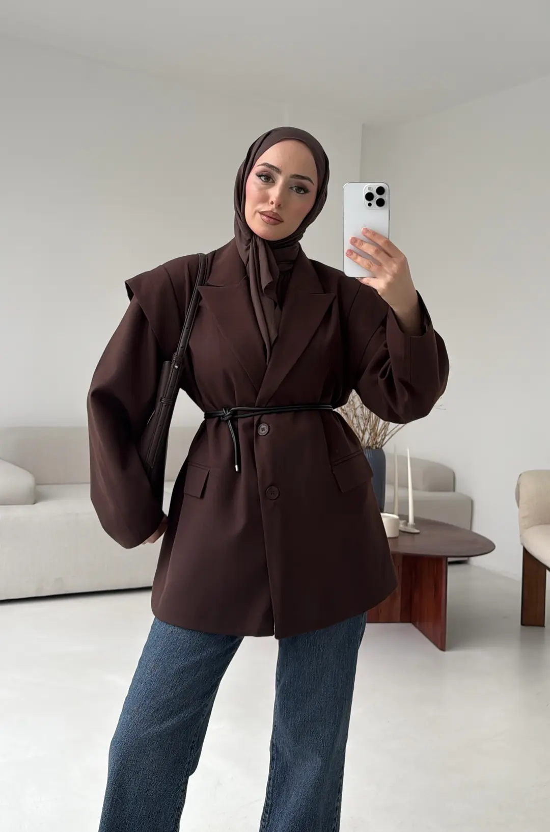 Kol Detay Oversize Ceket Kahve