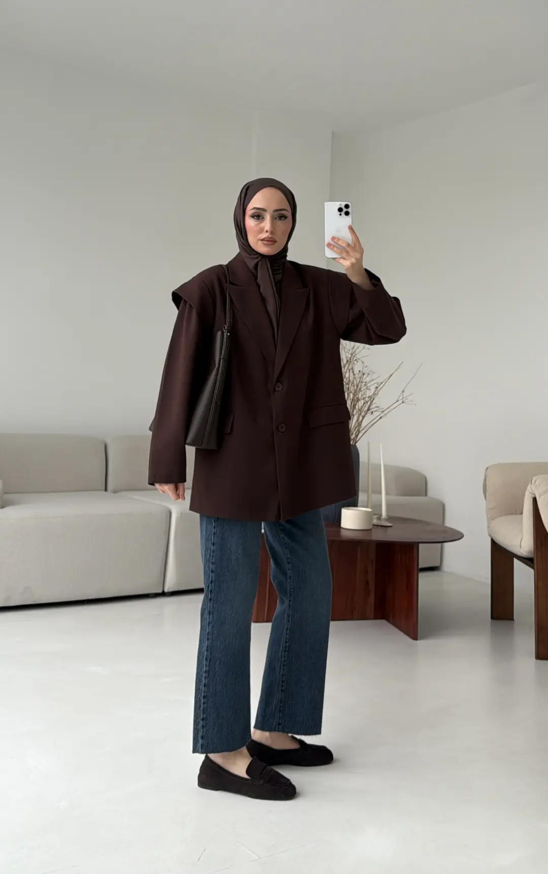 Kol Detay Oversize Ceket Kahve