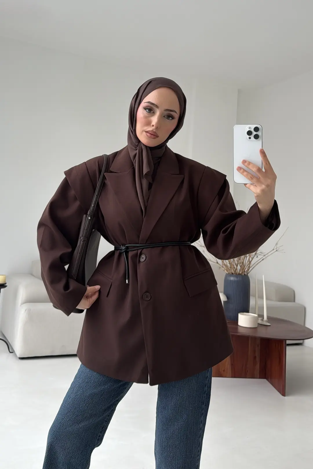 Kol Detay Oversize Ceket Kahve