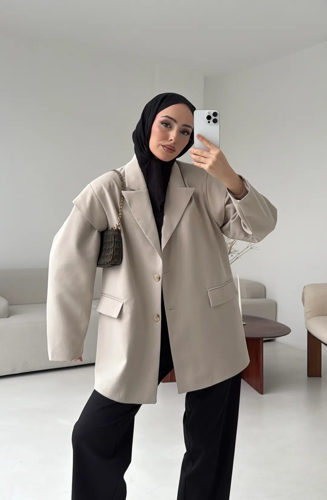 Kol Detay Oversize Ceket Taş
