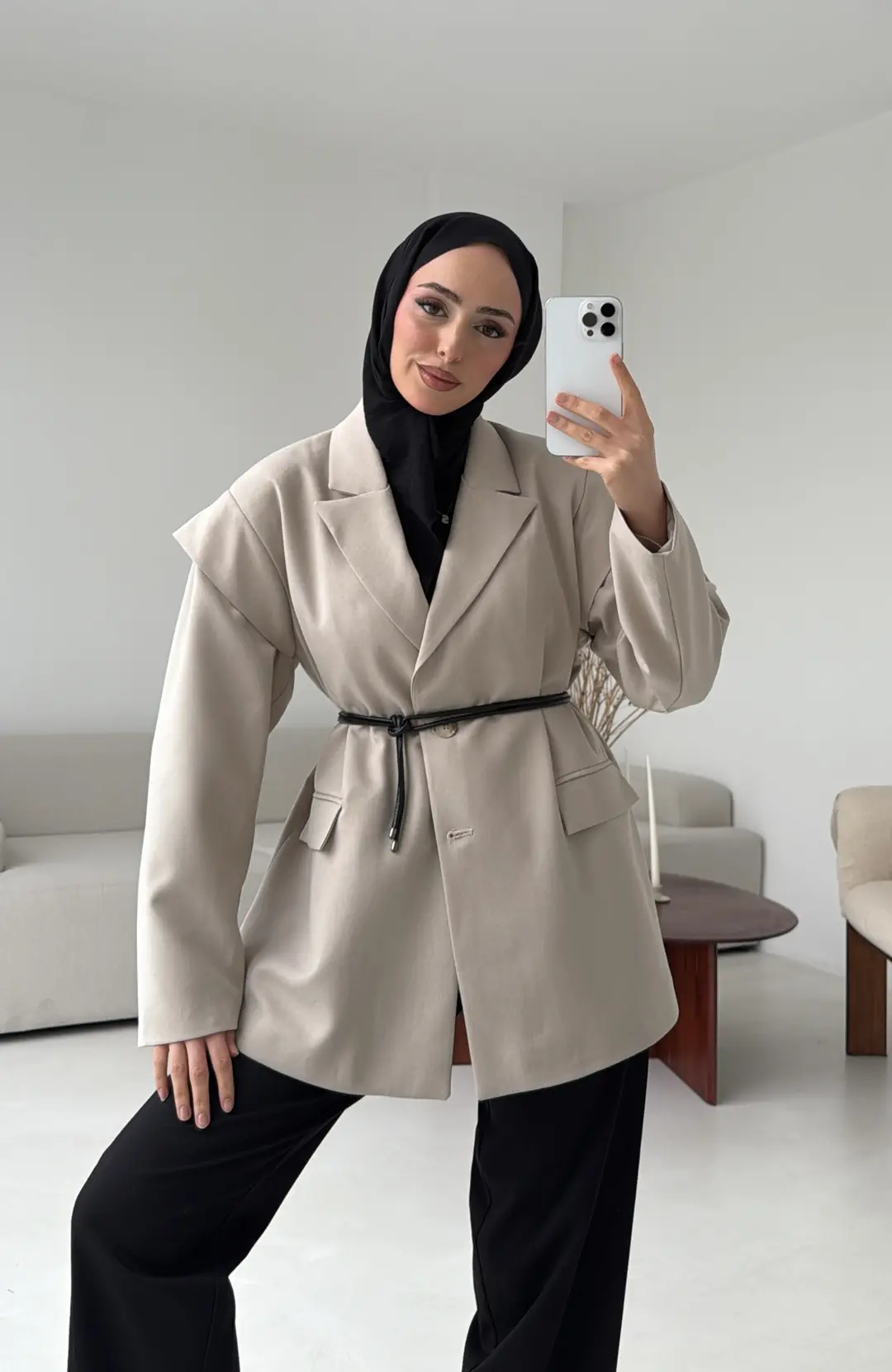 Kol Detay Oversize Ceket Taş