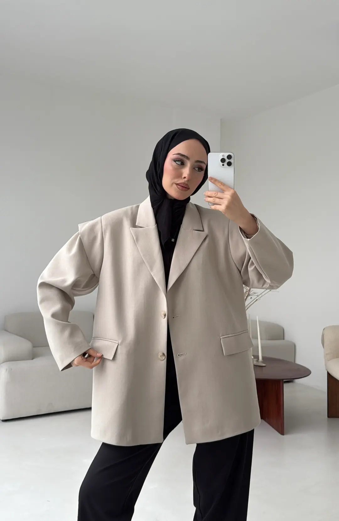 Kol Detay Oversize Ceket Taş