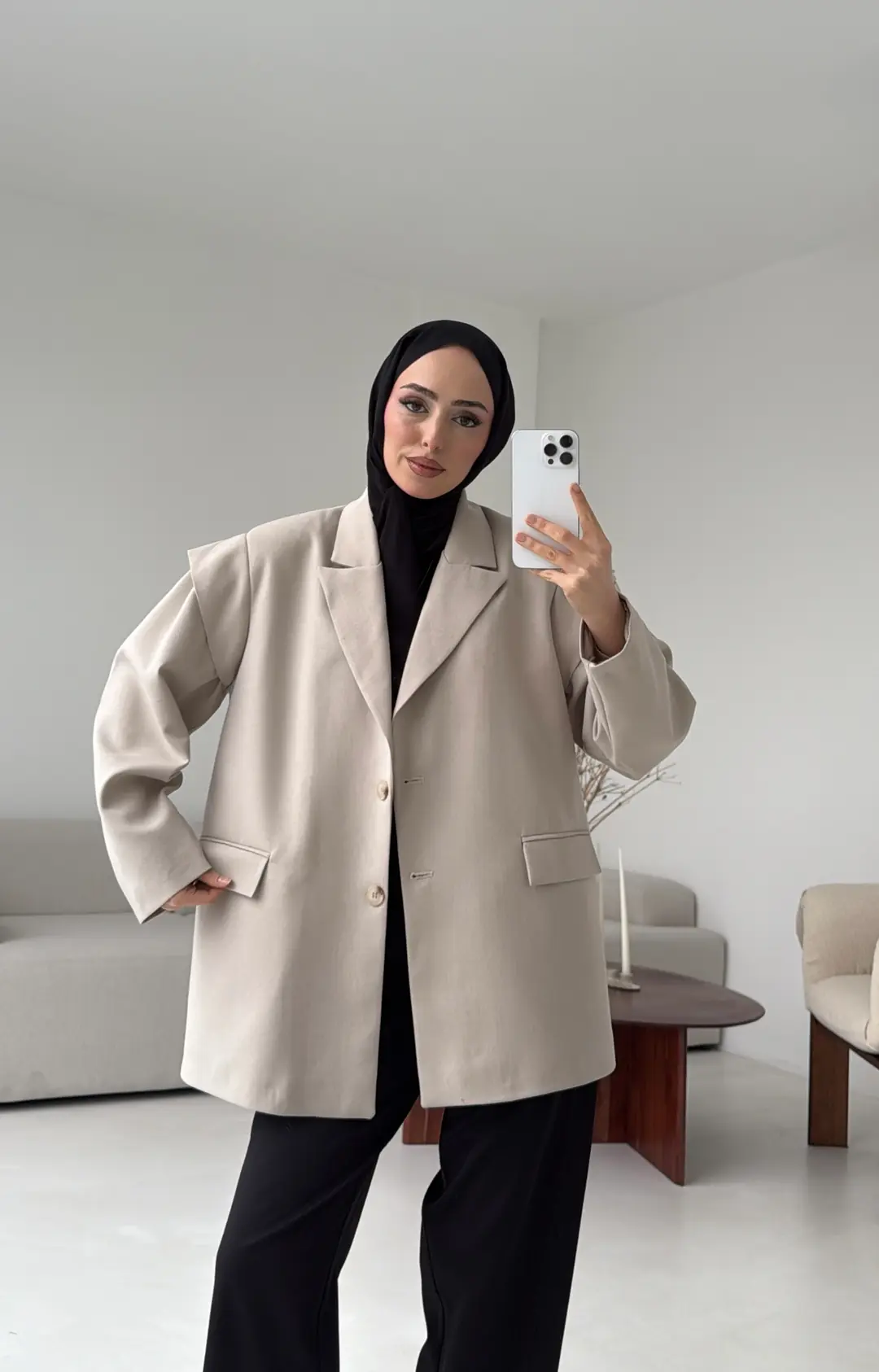 Kol Detay Oversize Ceket Taş