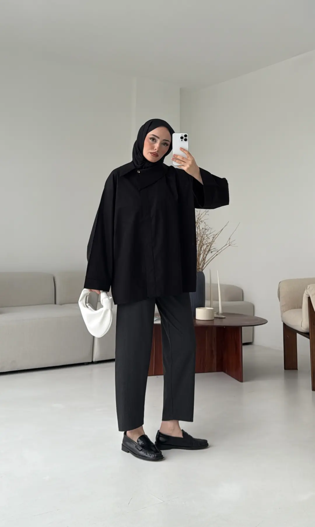 Asimetrik Yaka Oversize Gömlek Siyah