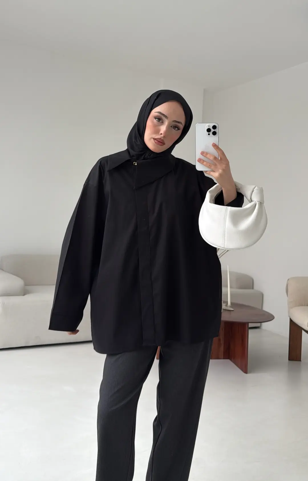 Asimetrik Yaka Oversize Gömlek Siyah