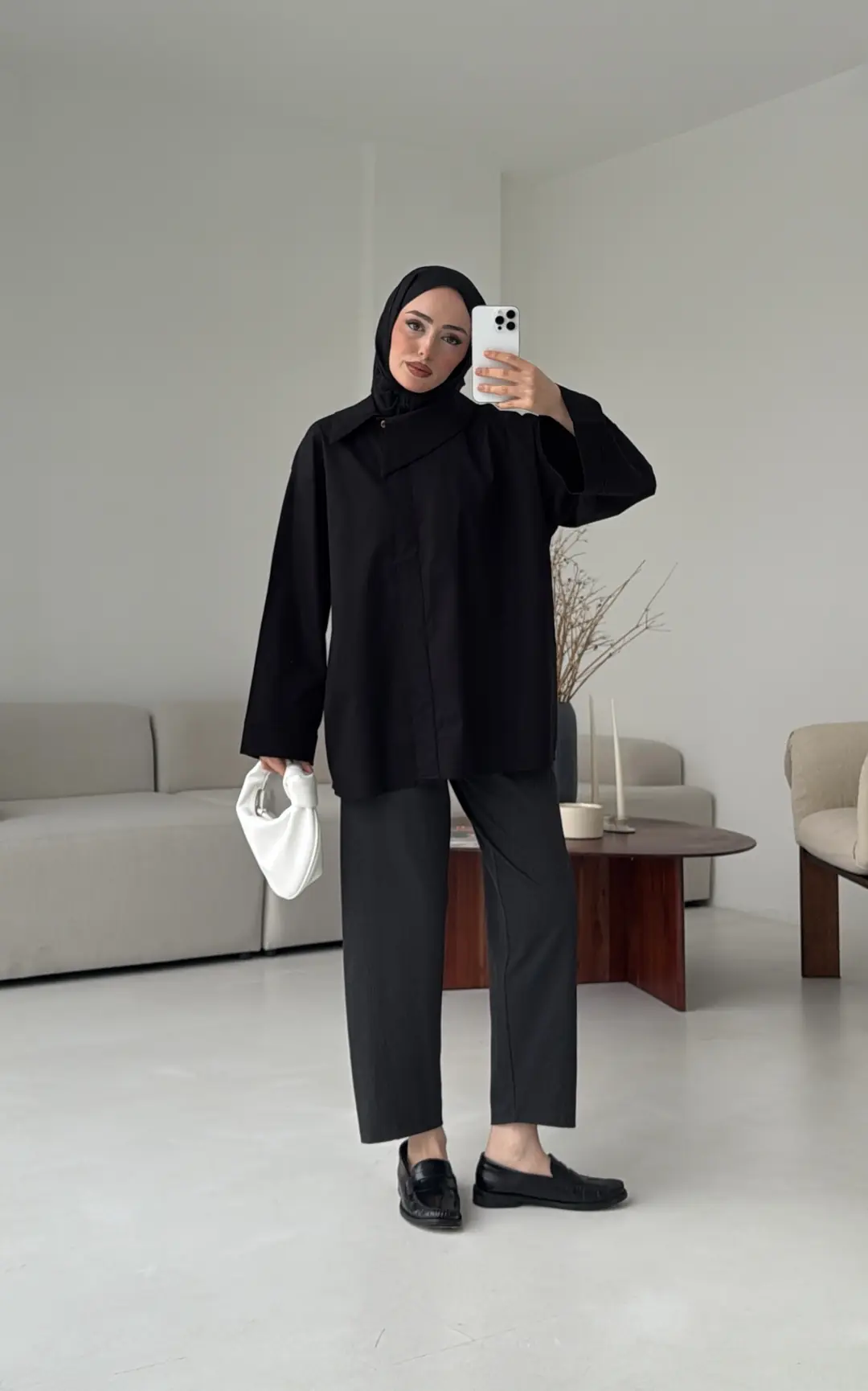Asimetrik Yaka Oversize Gömlek Siyah