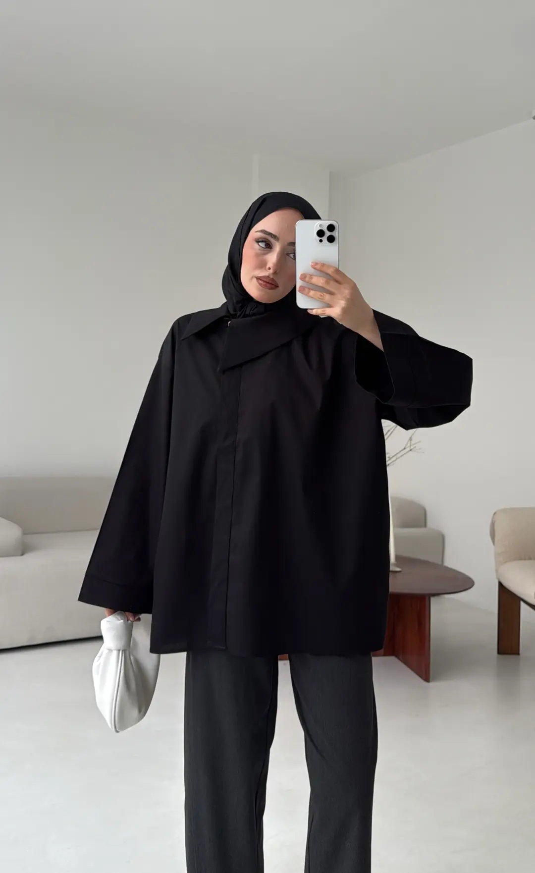 Asimetrik Yaka Oversize Gömlek Siyah