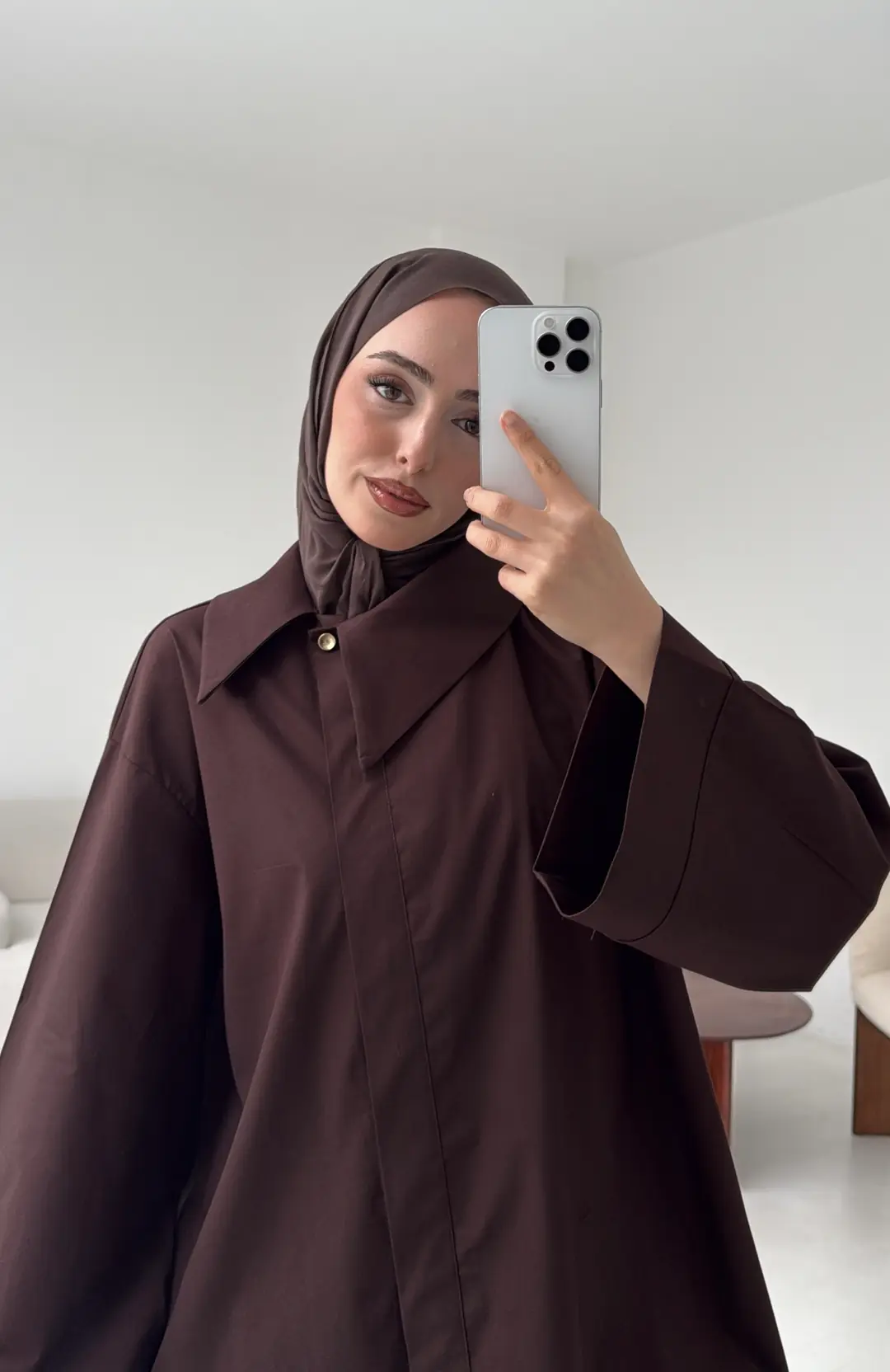 Asimetrik Yaka Oversize Gömlek Kahve