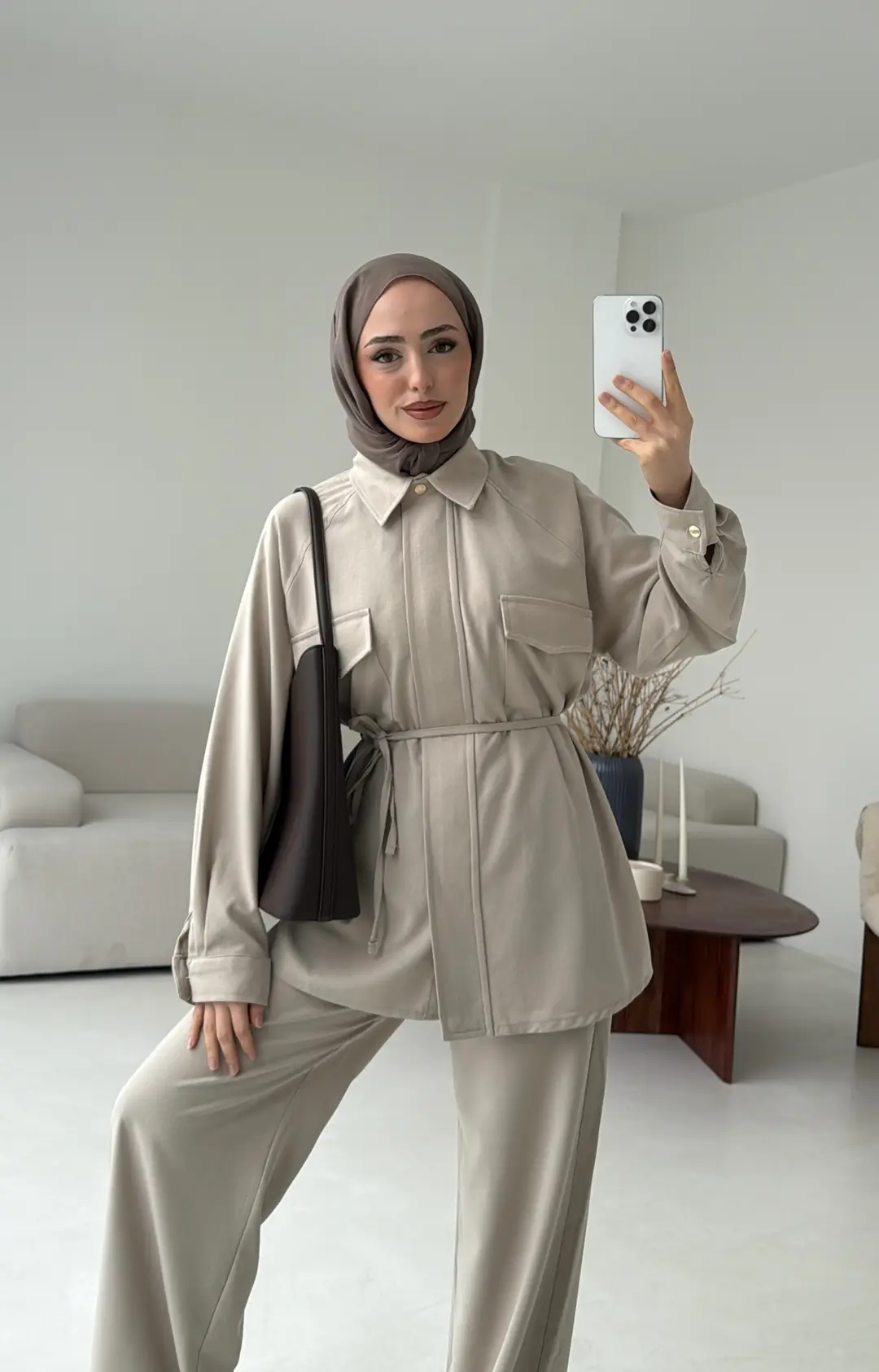 Bağcıklı Bluz Pantolon Takım Taş