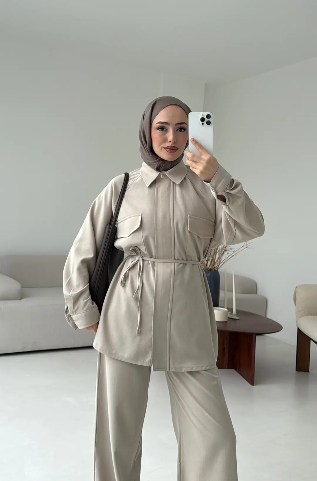 Bağcıklı Bluz Pantolon Takım Taş