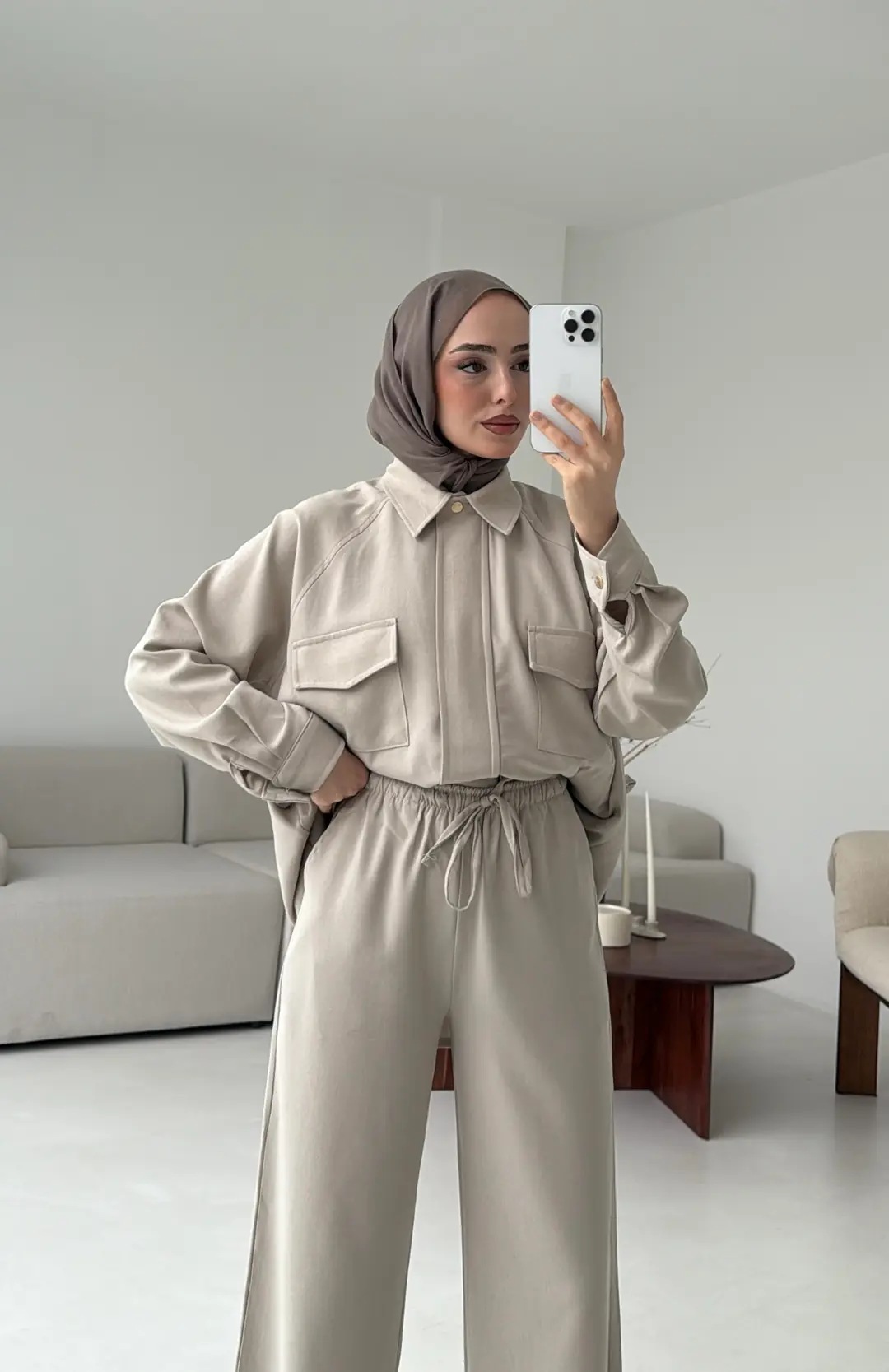 Bağcıklı Bluz Pantolon Takım Taş