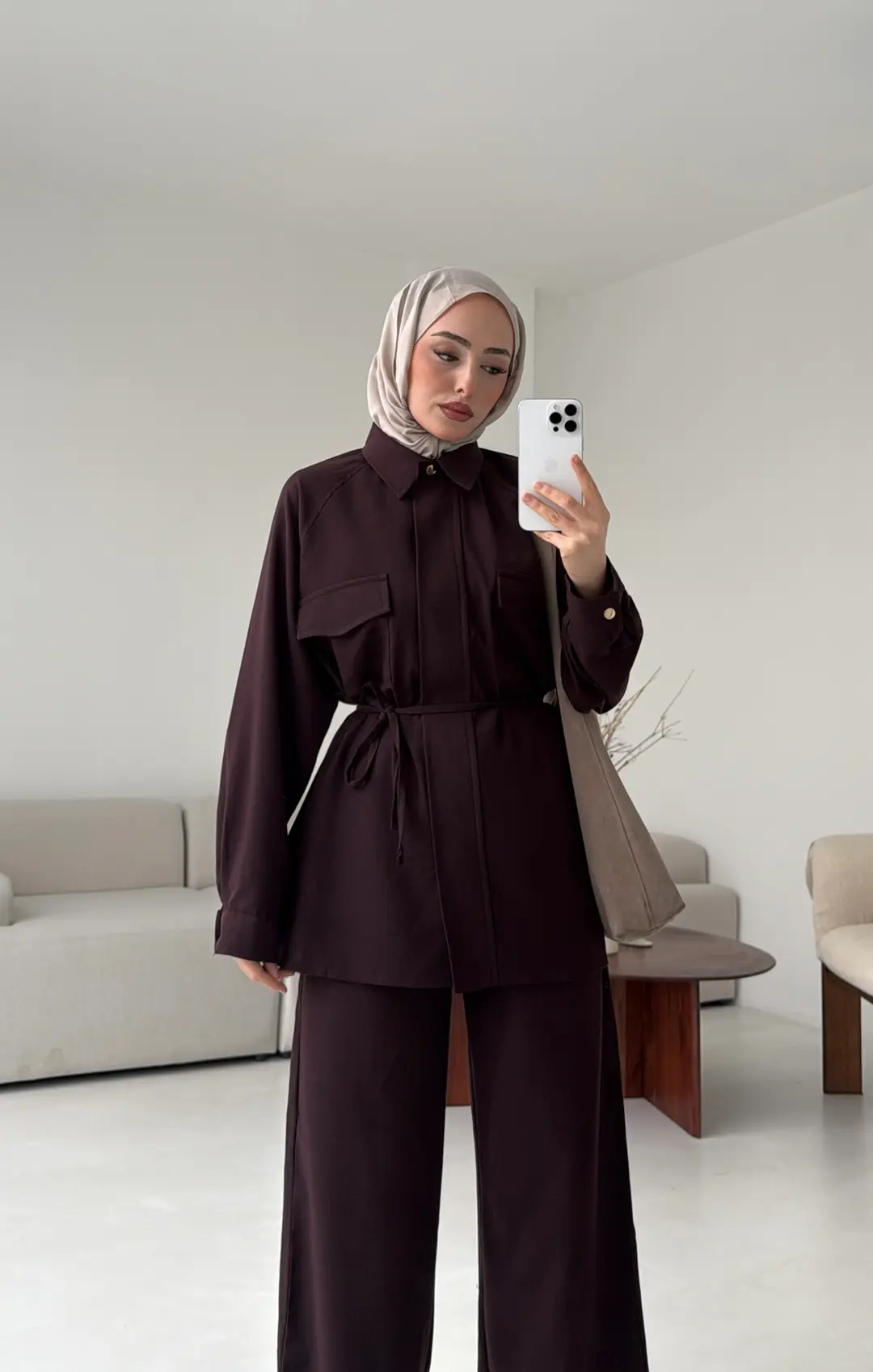 Bağcıklı Bluz Pantolon Takım Mürdüm