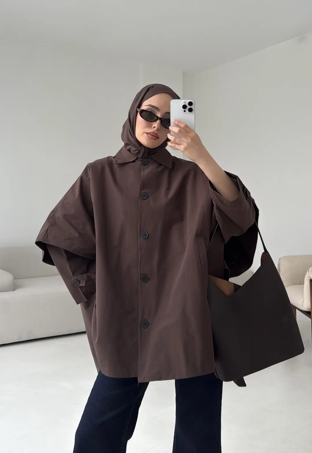 Oversize Panço/Trenç Kahve