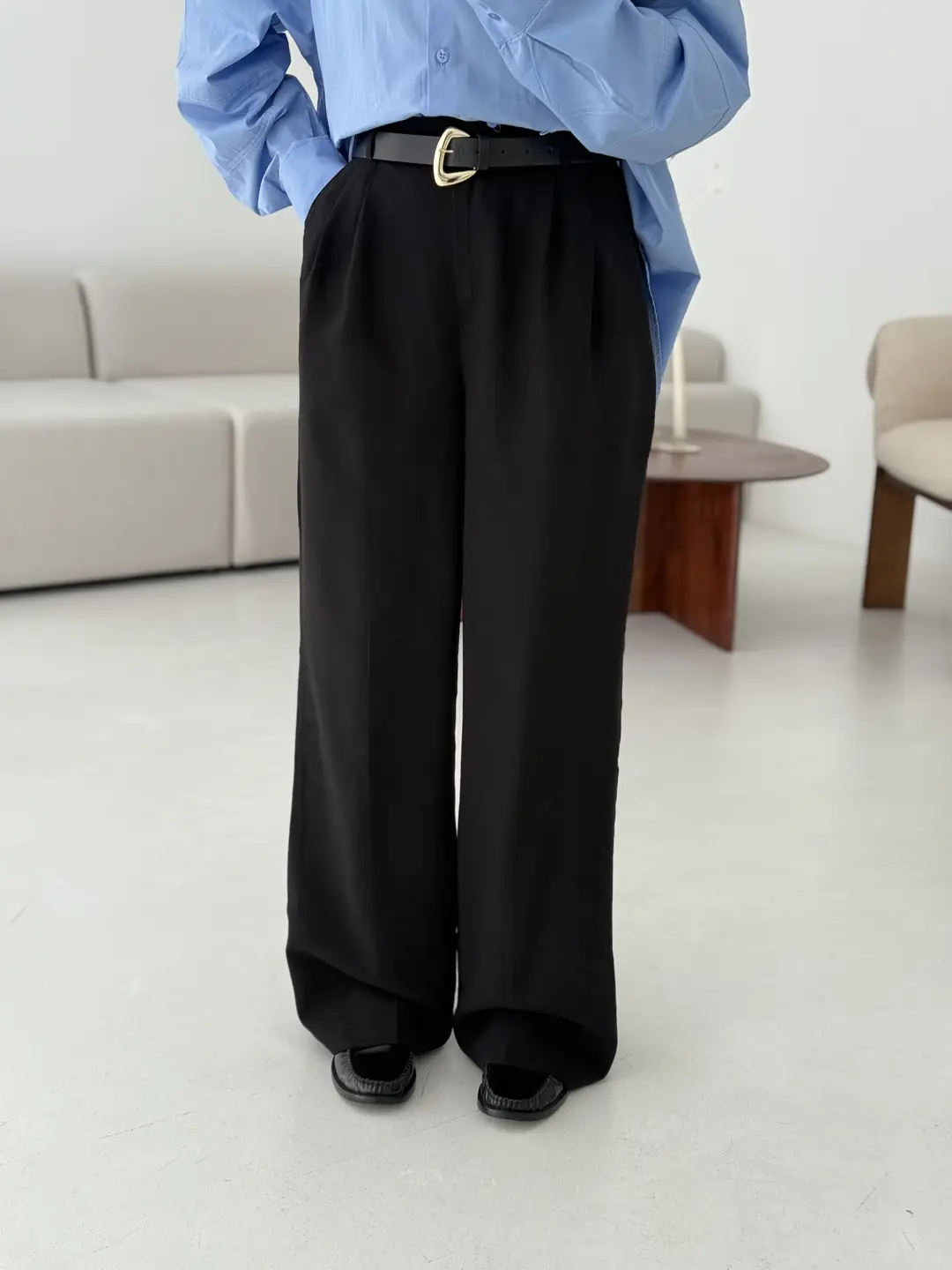 Çift Pileli Kemerli Pantolon Siyah