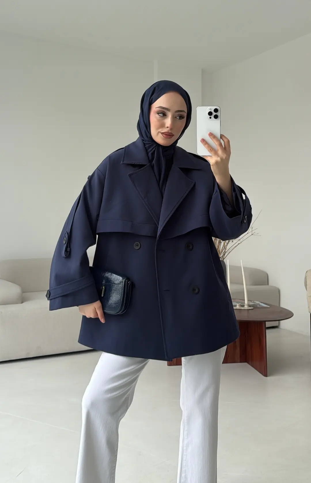 Kısa Trenç Lacivert