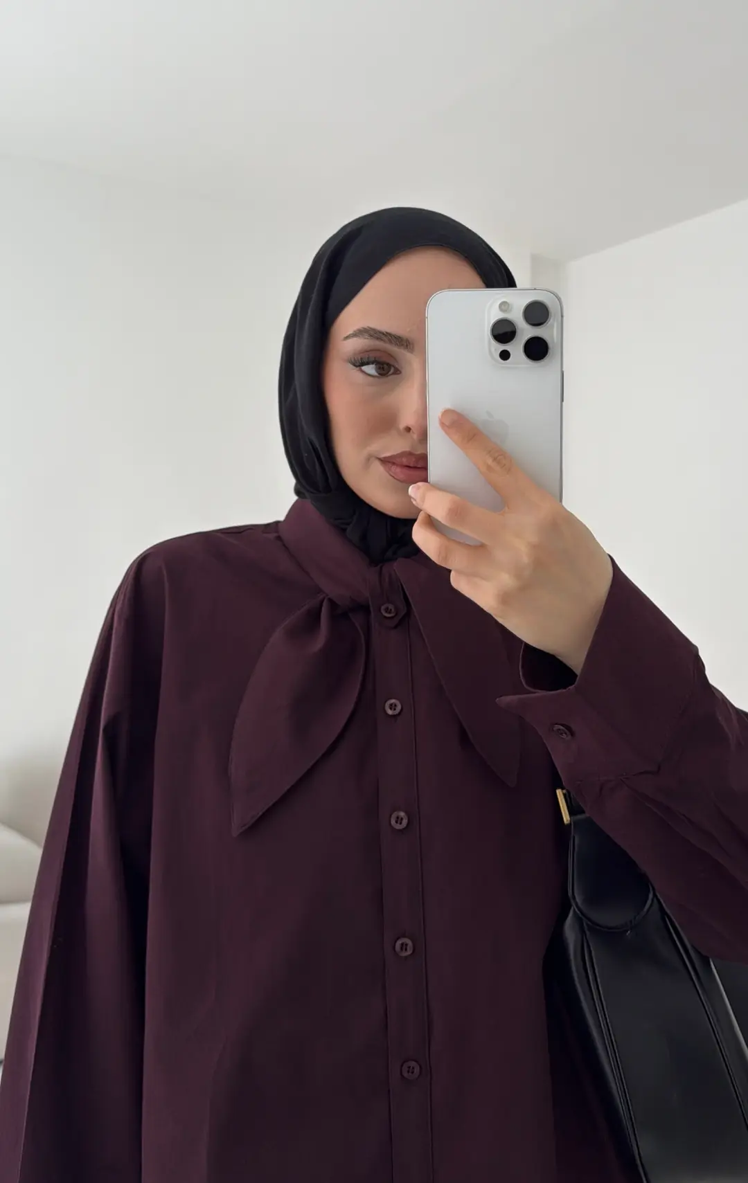 Fular Detay Gömlek Mürdüm