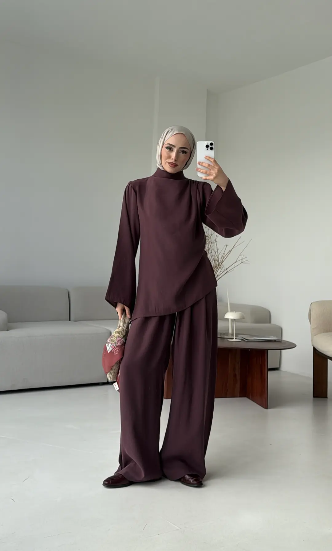 Drape Yaka Asimetrik Kesim Takım Mürdüm