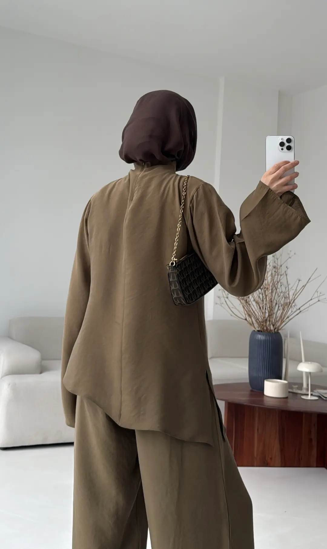 Drape Yaka Asimetrik Kesim Takım Olive