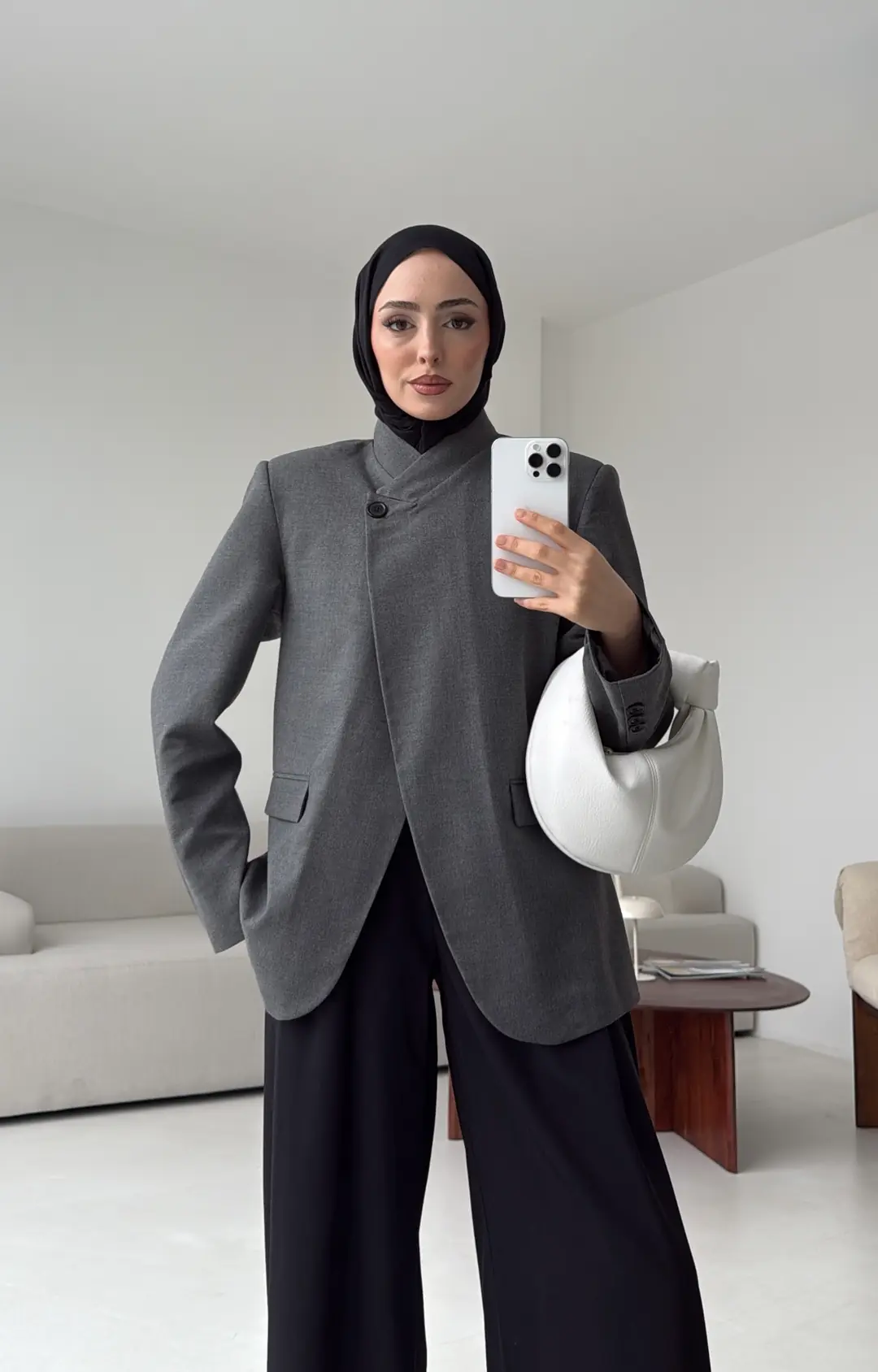 Tek Düğmeli Hakim Yaka Ceket Koyu Gri
