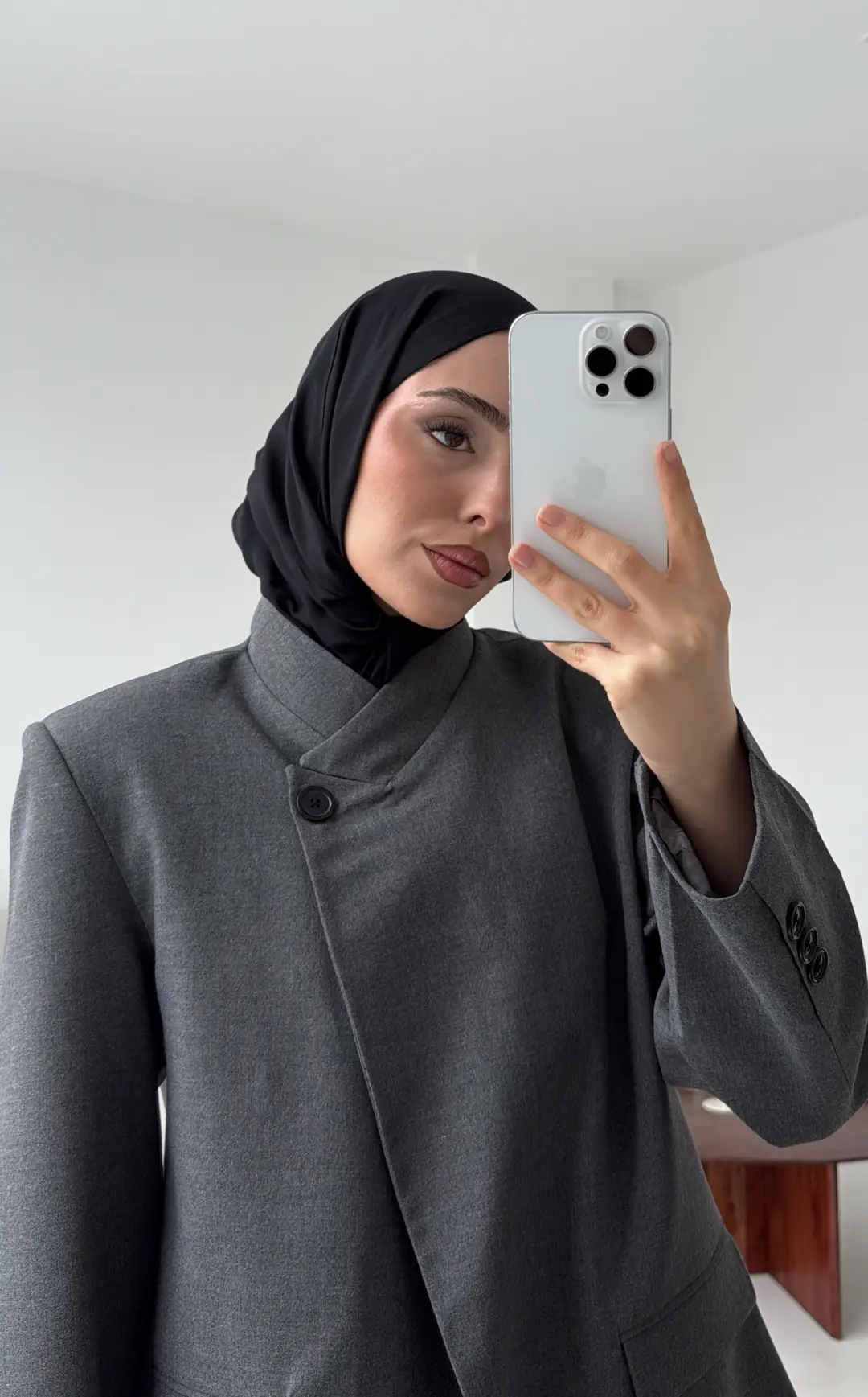 Tek Düğmeli Hakim Yaka Ceket Koyu Gri