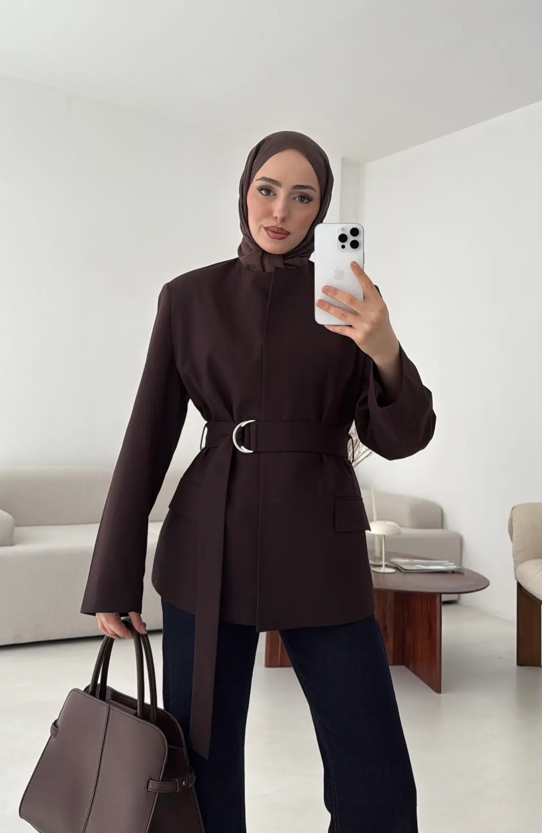 Kemeri Tokalı Ceket Kahve