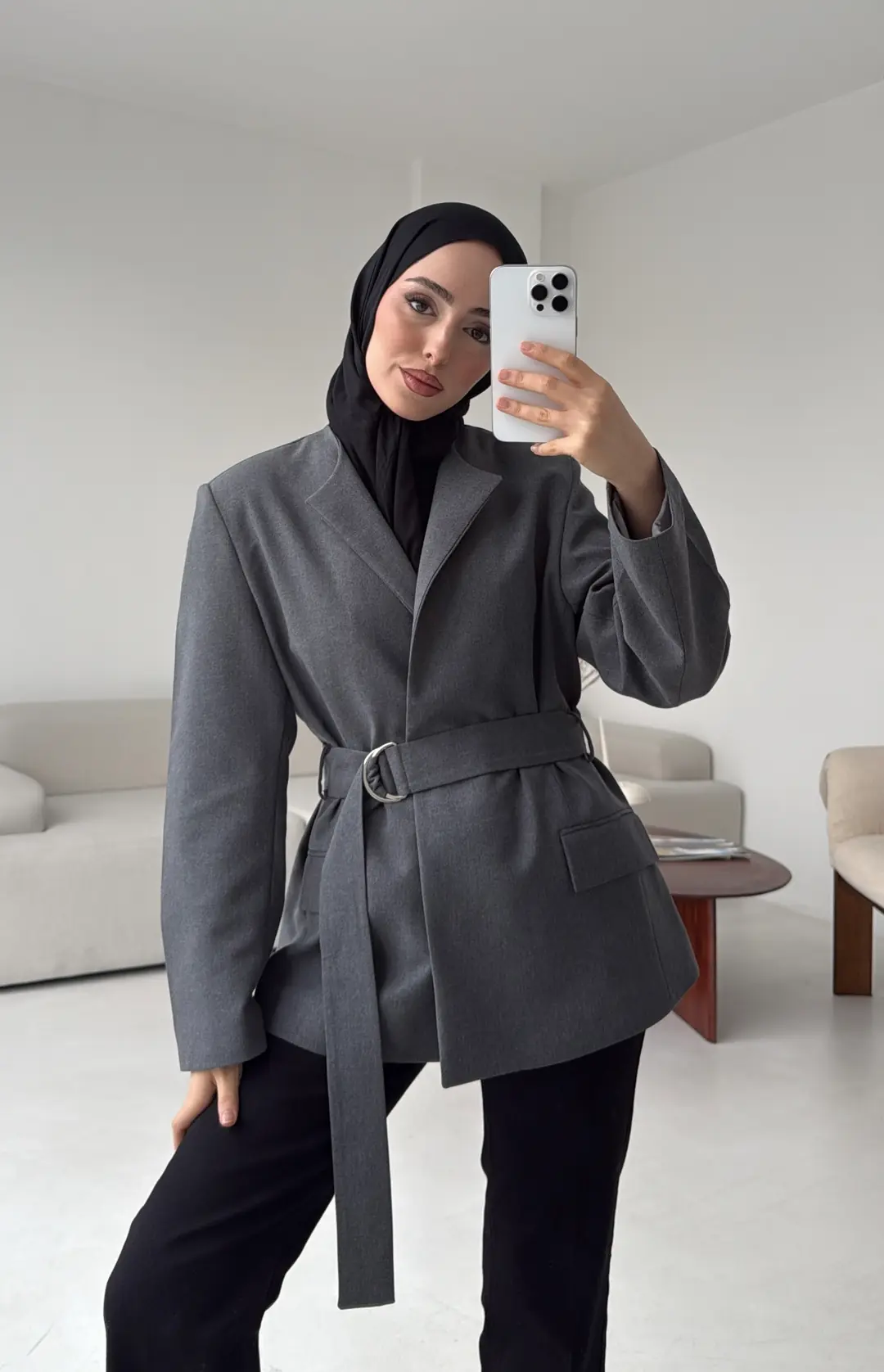 Kemeri Tokalı Ceket Koyu Gri