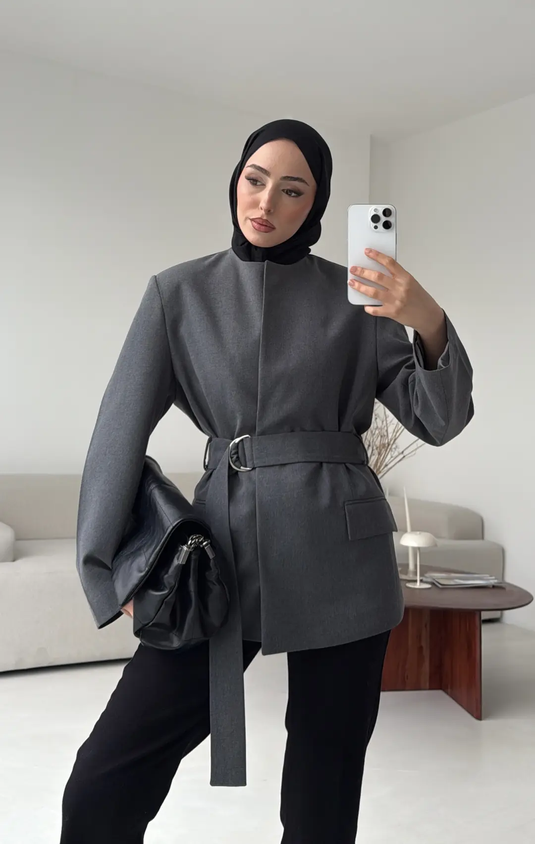 Kemeri Tokalı Ceket Koyu Gri