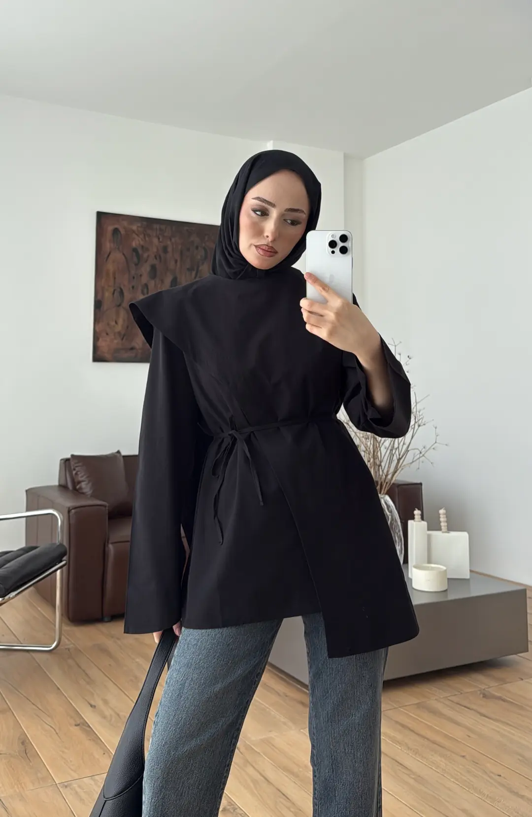 Premium Şal Detaylı Gömlek Siyah