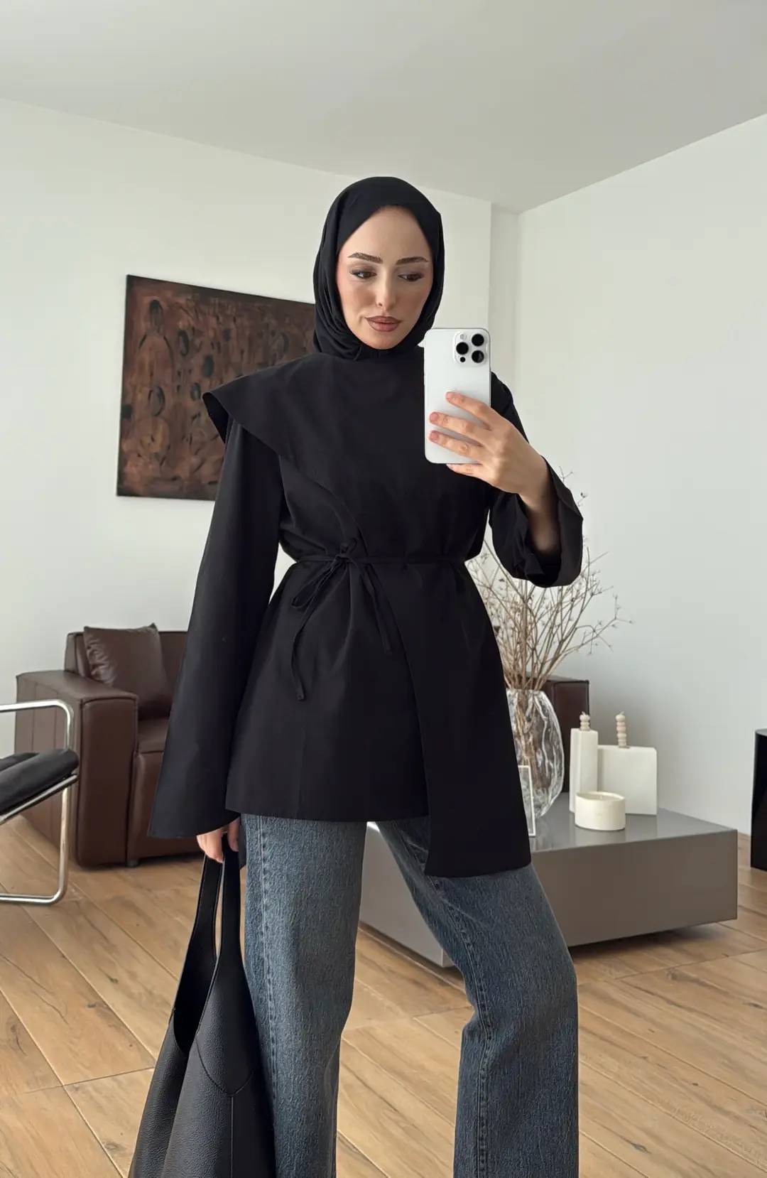 Premium Şal Detaylı Gömlek Siyah