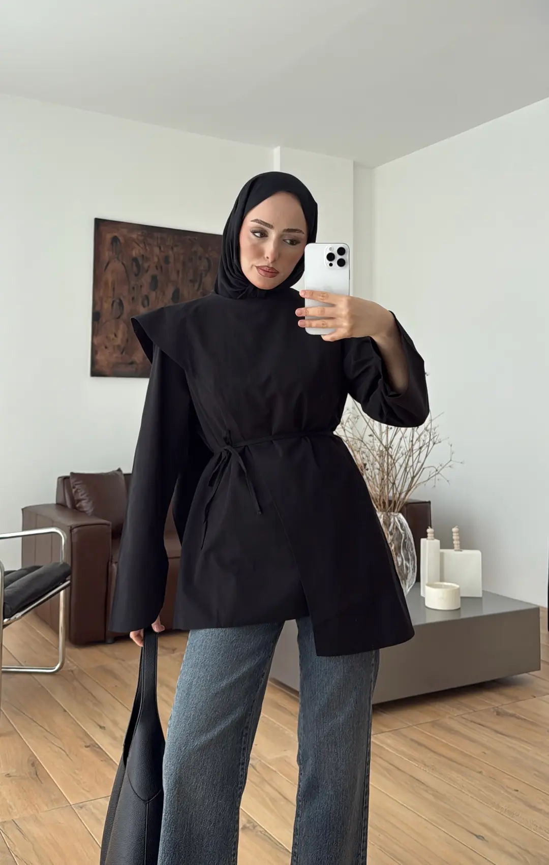 Premium Şal Detaylı Gömlek Siyah