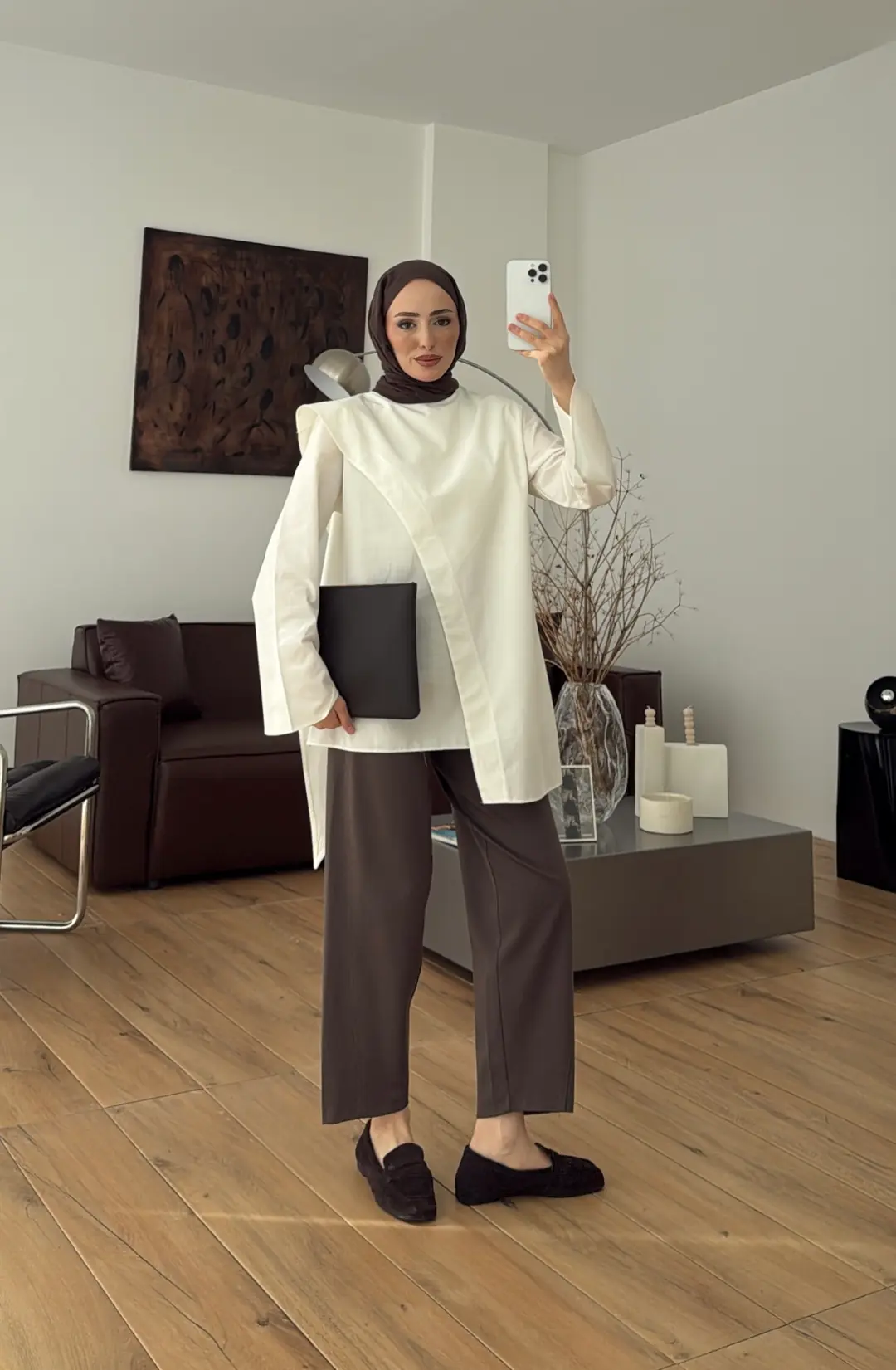 Premium Şal Detaylı Gömlek Beyaz