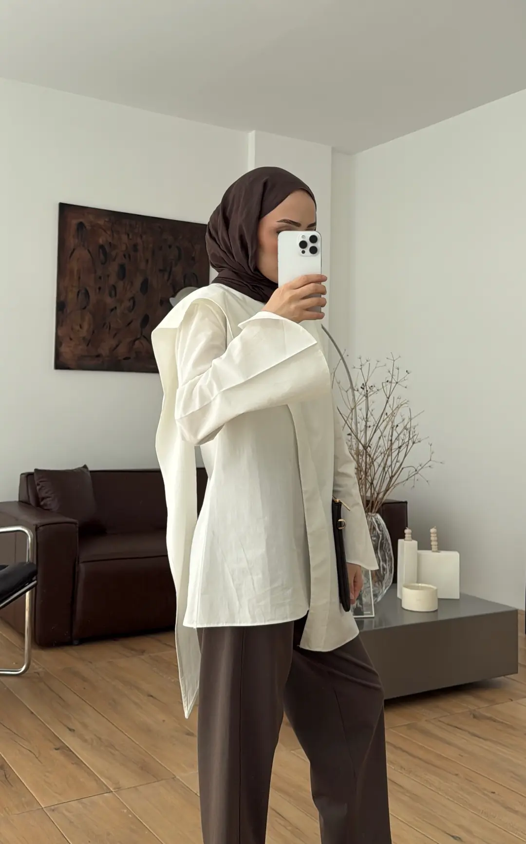 Premium Şal Detaylı Gömlek Beyaz