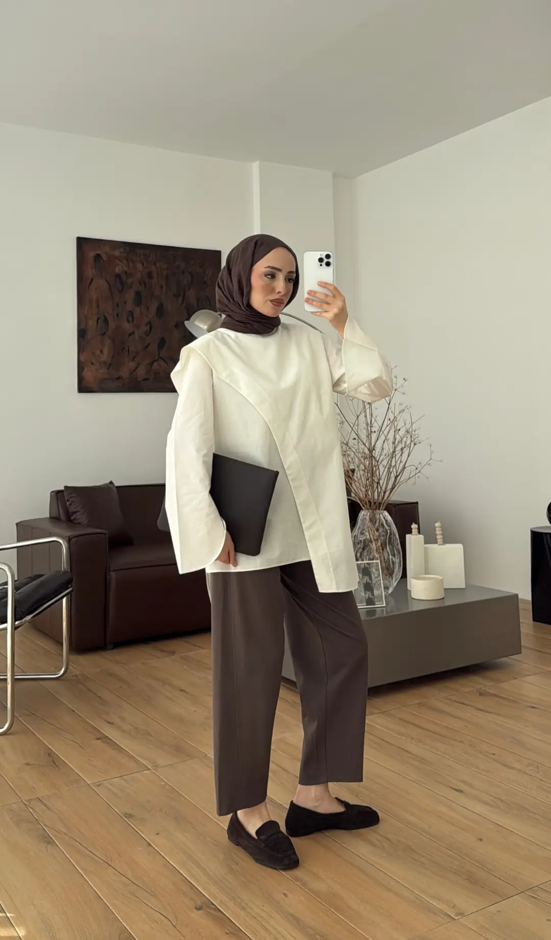 Premium Şal Detaylı Gömlek Beyaz