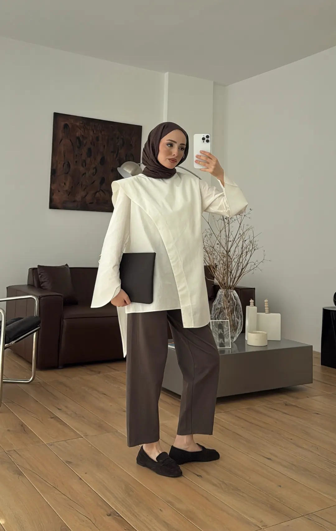 Premium Şal Detaylı Gömlek Beyaz