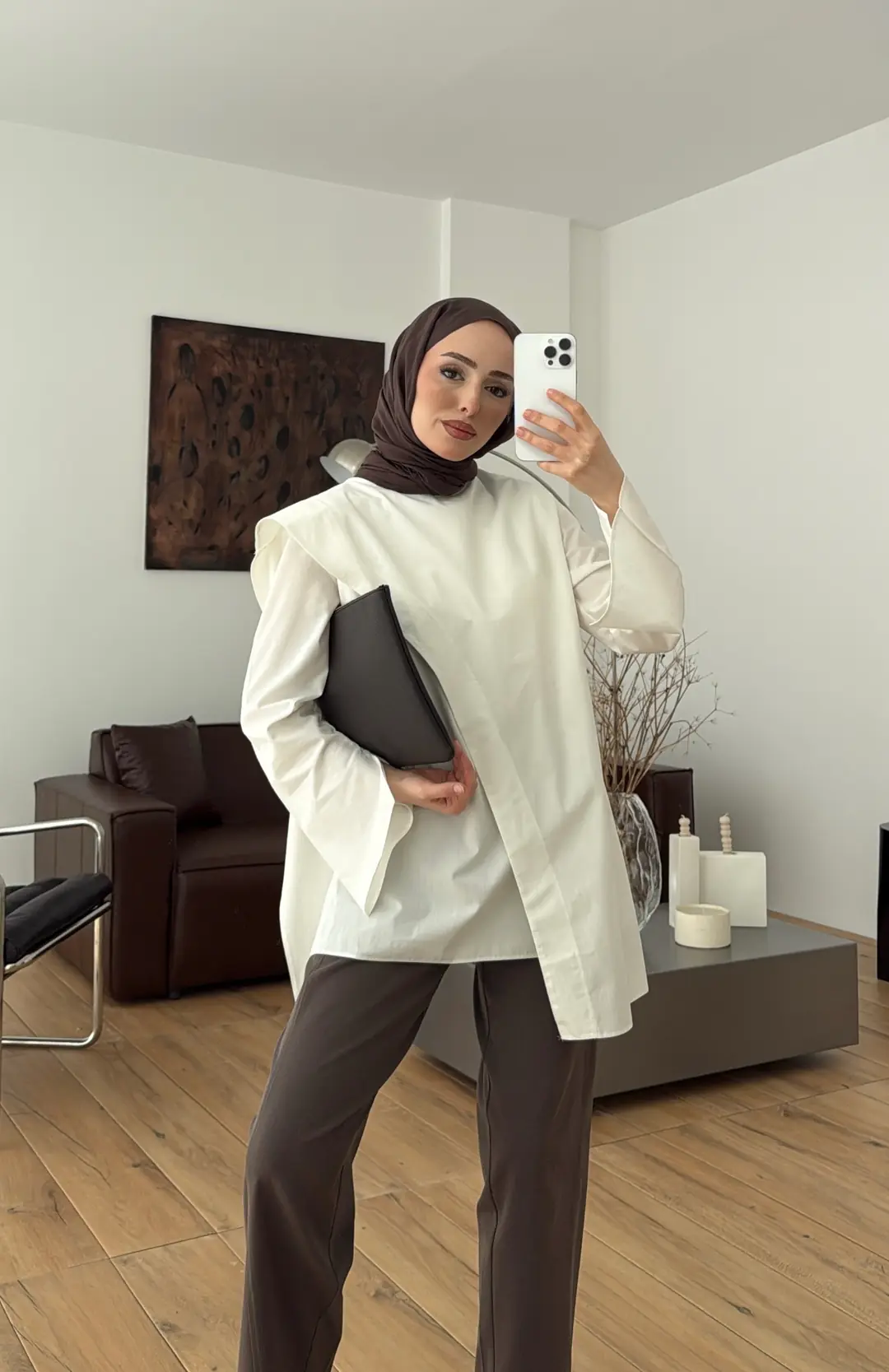 Premium Şal Detaylı Gömlek Beyaz