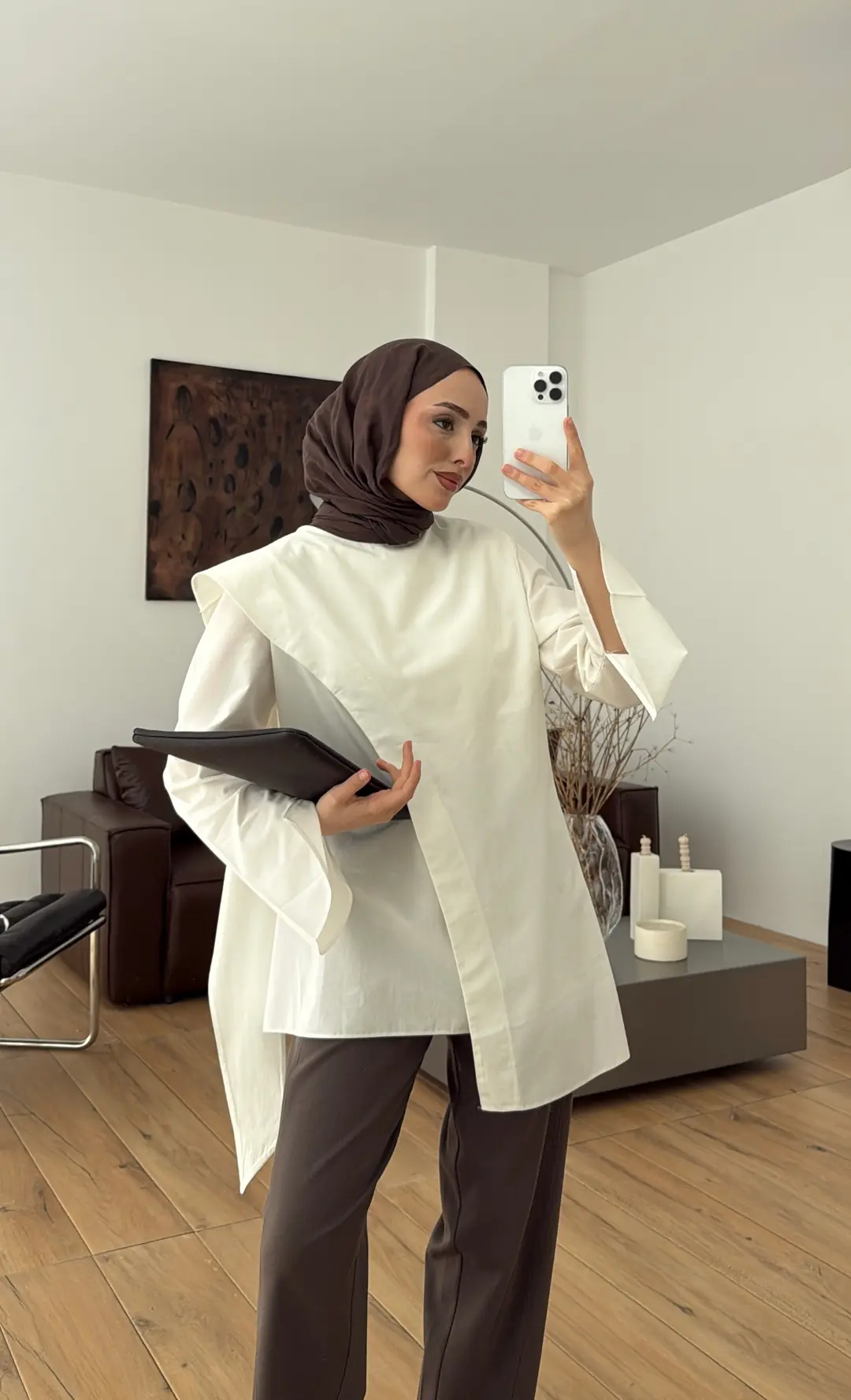 Premium Şal Detaylı Gömlek Beyaz