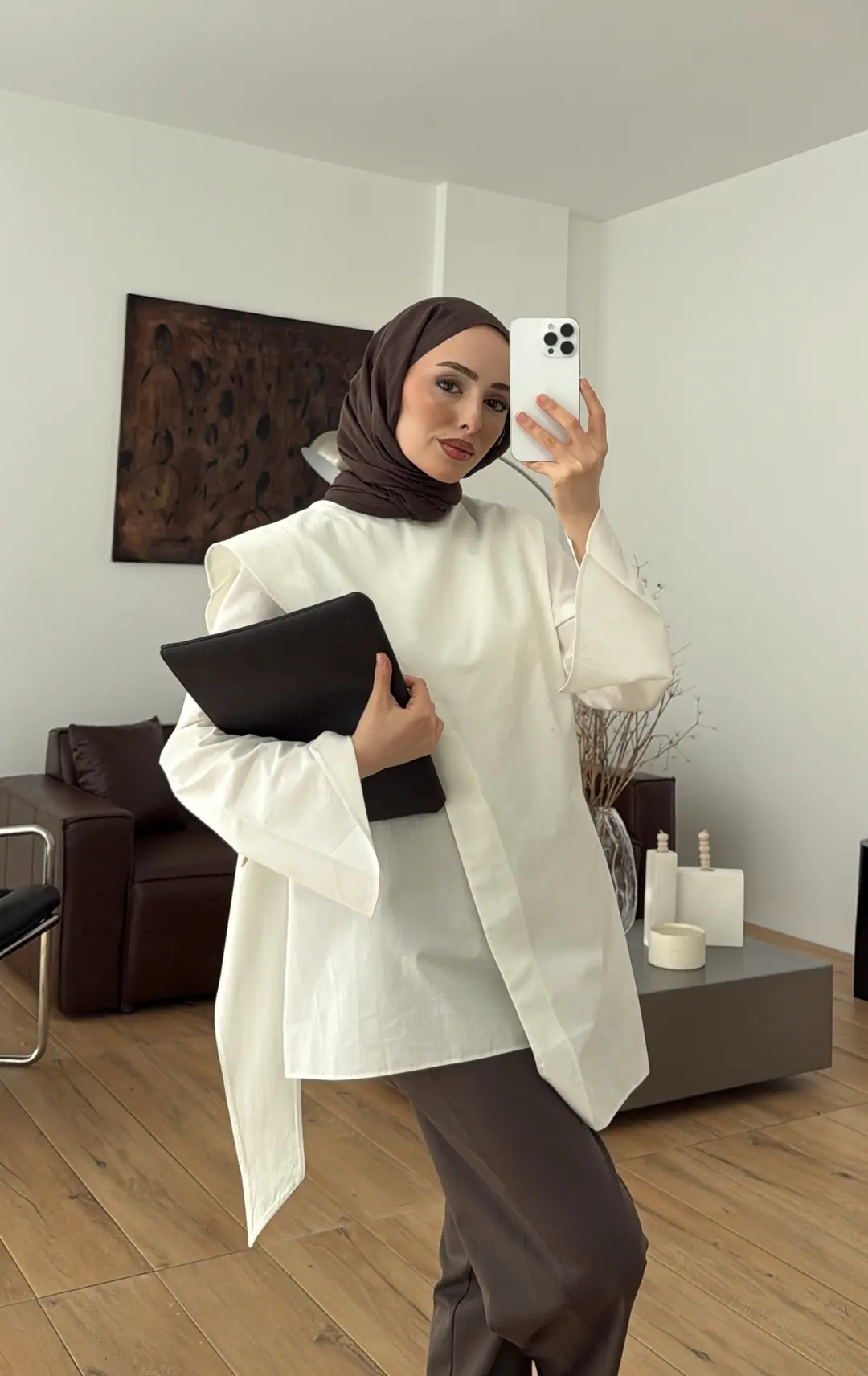 Premium Şal Detaylı Gömlek Beyaz