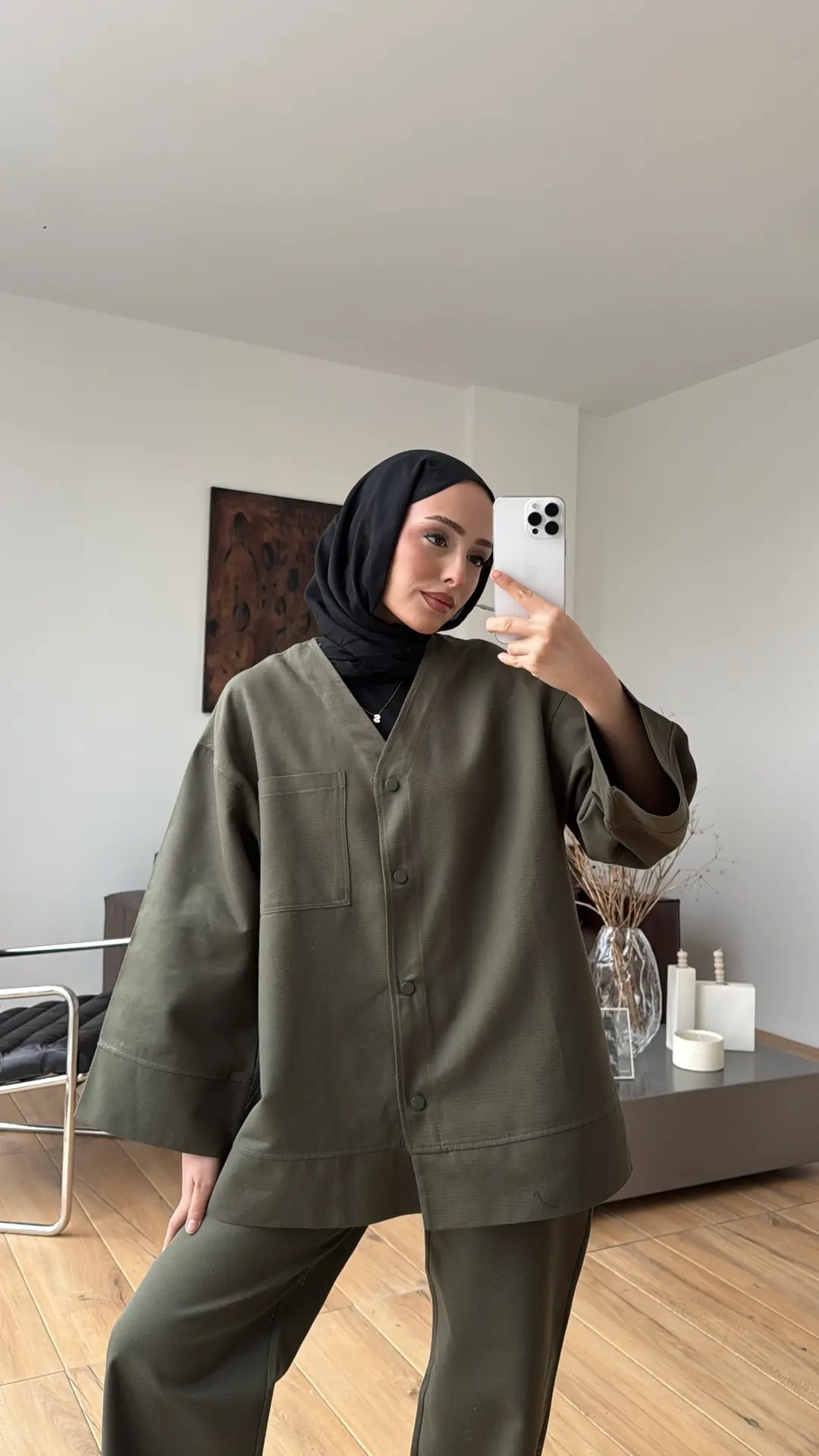 Çıtçıtlı Gabardin Takım Haki