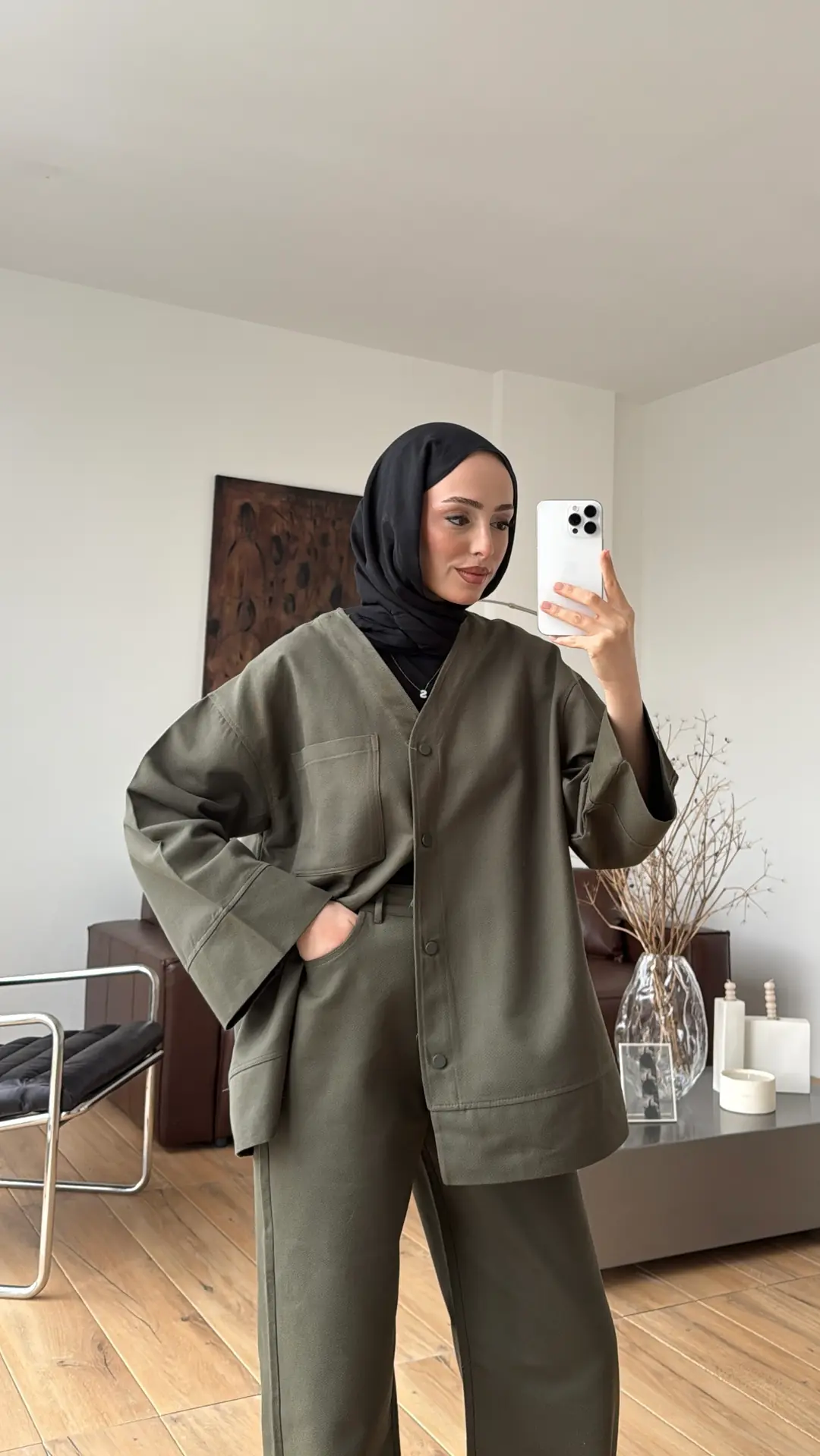 Çıtçıtlı Gabardin Takım Haki