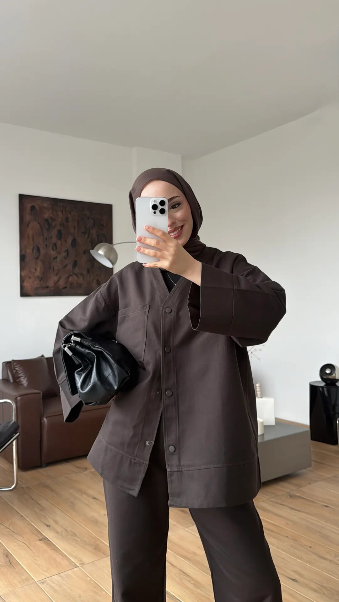 Çıtçıtlı Gabardin Takım Kahve