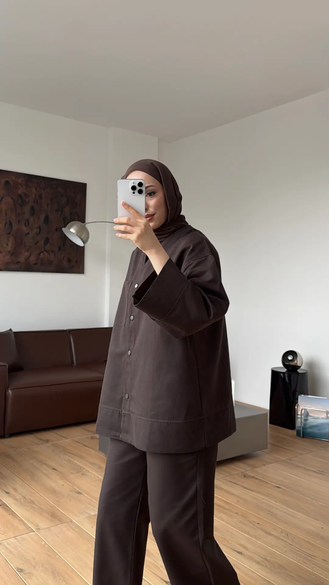 Çıtçıtlı Gabardin Takım Kahve