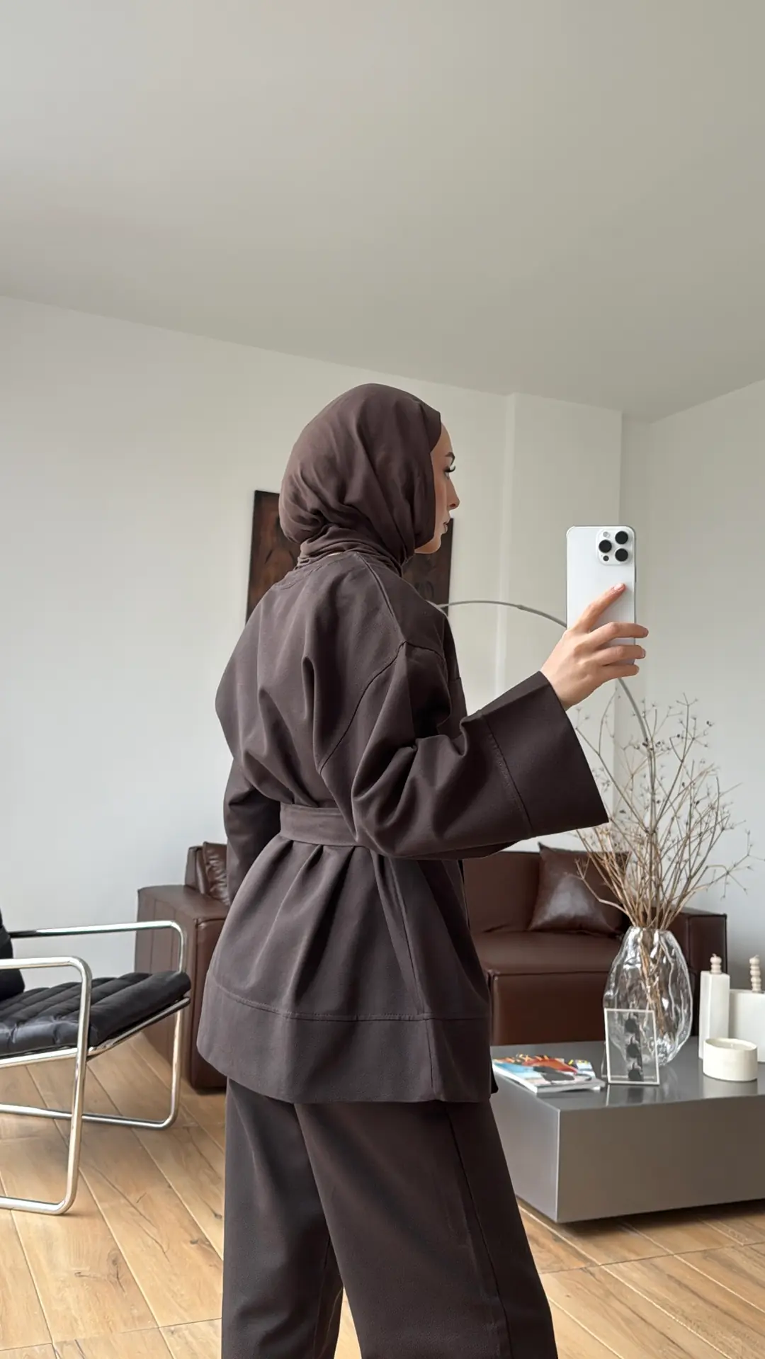 Çıtçıtlı Gabardin Takım Kahve
