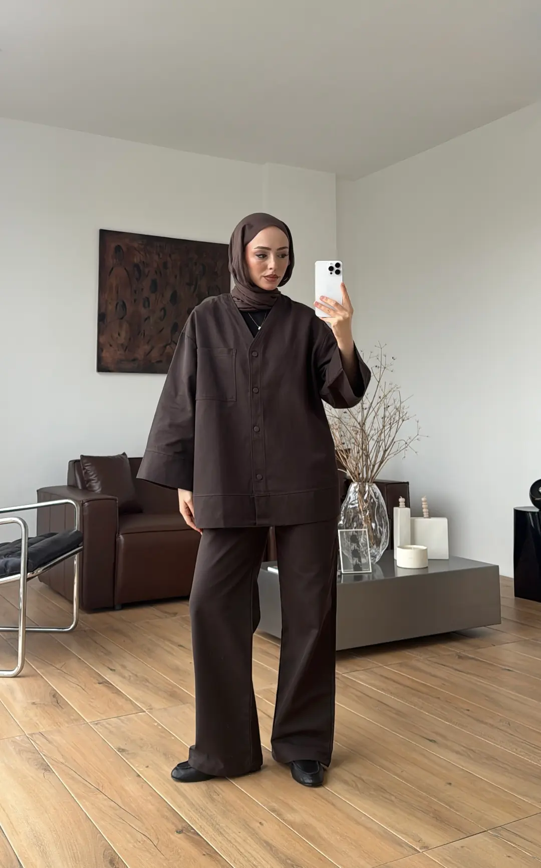 Çıtçıtlı Gabardin Takım Kahve