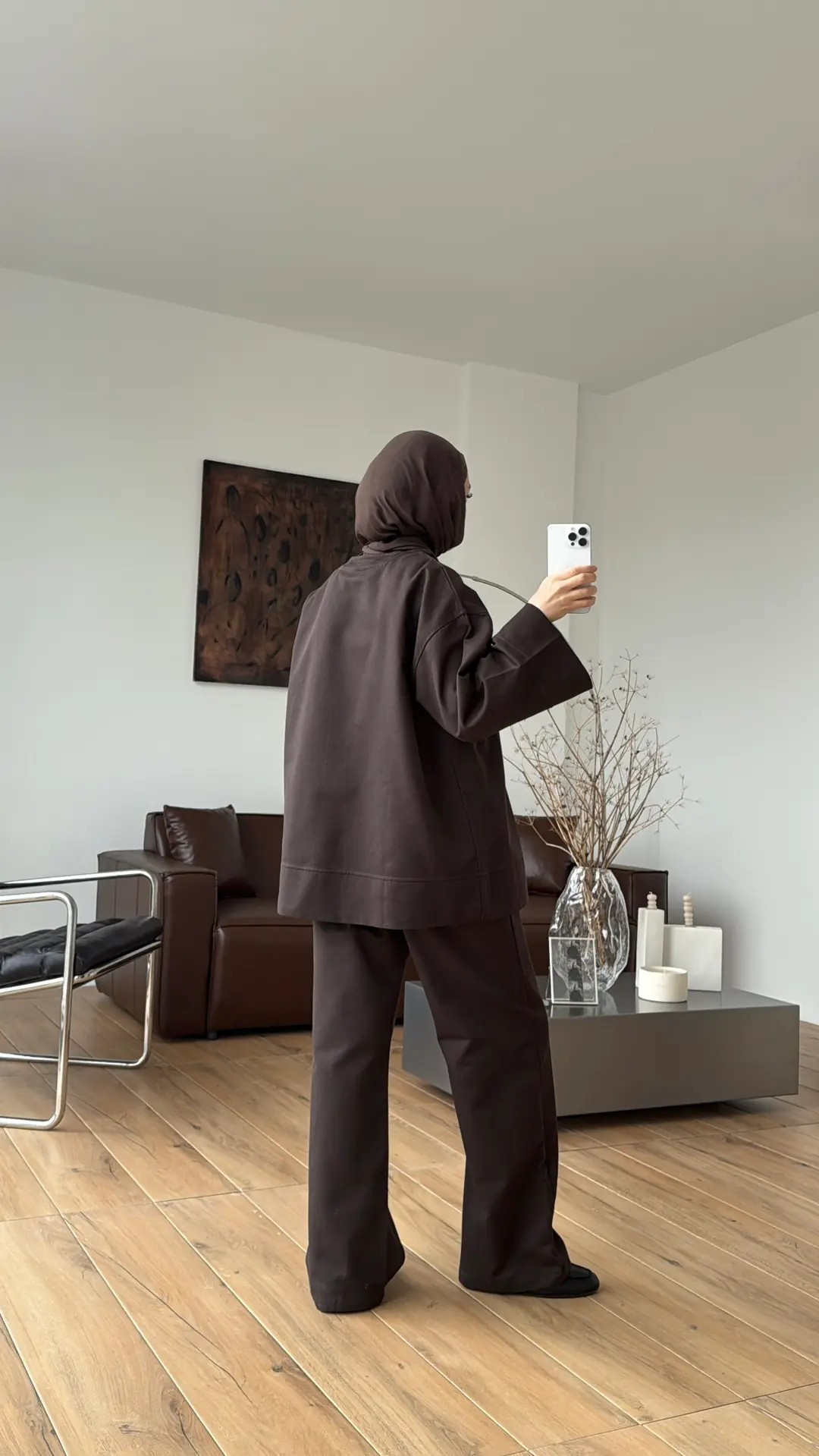 Çıtçıtlı Gabardin Takım Kahve