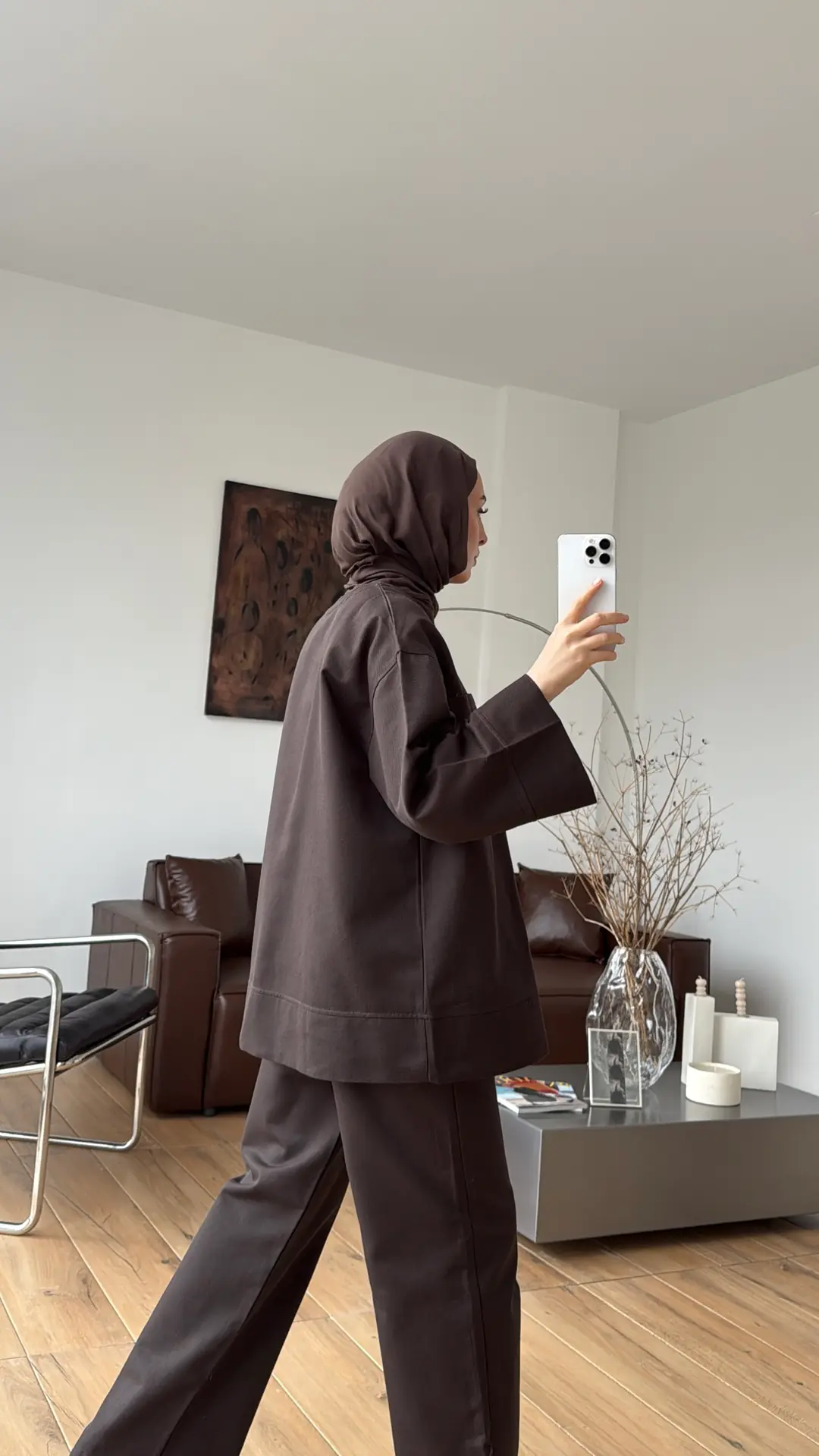 Çıtçıtlı Gabardin Takım Kahve