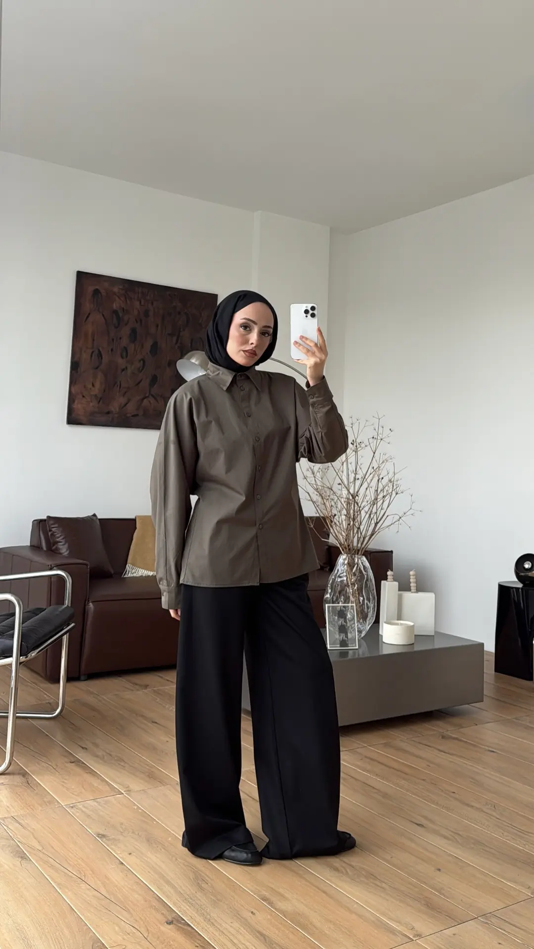 Likralı Reglan Kol Gömlek Haki