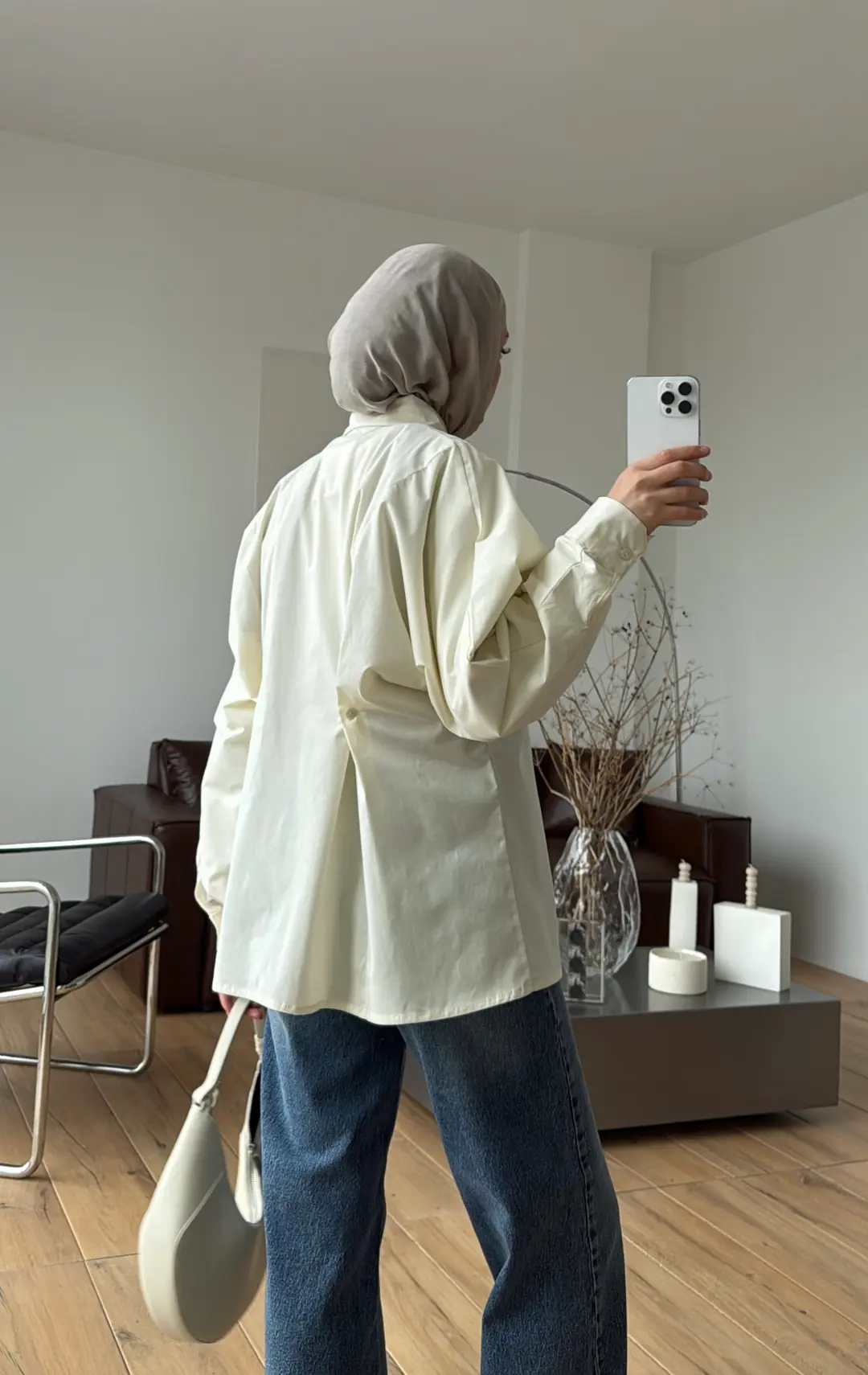 Likralı Reglan Kol Gömlek Krem
