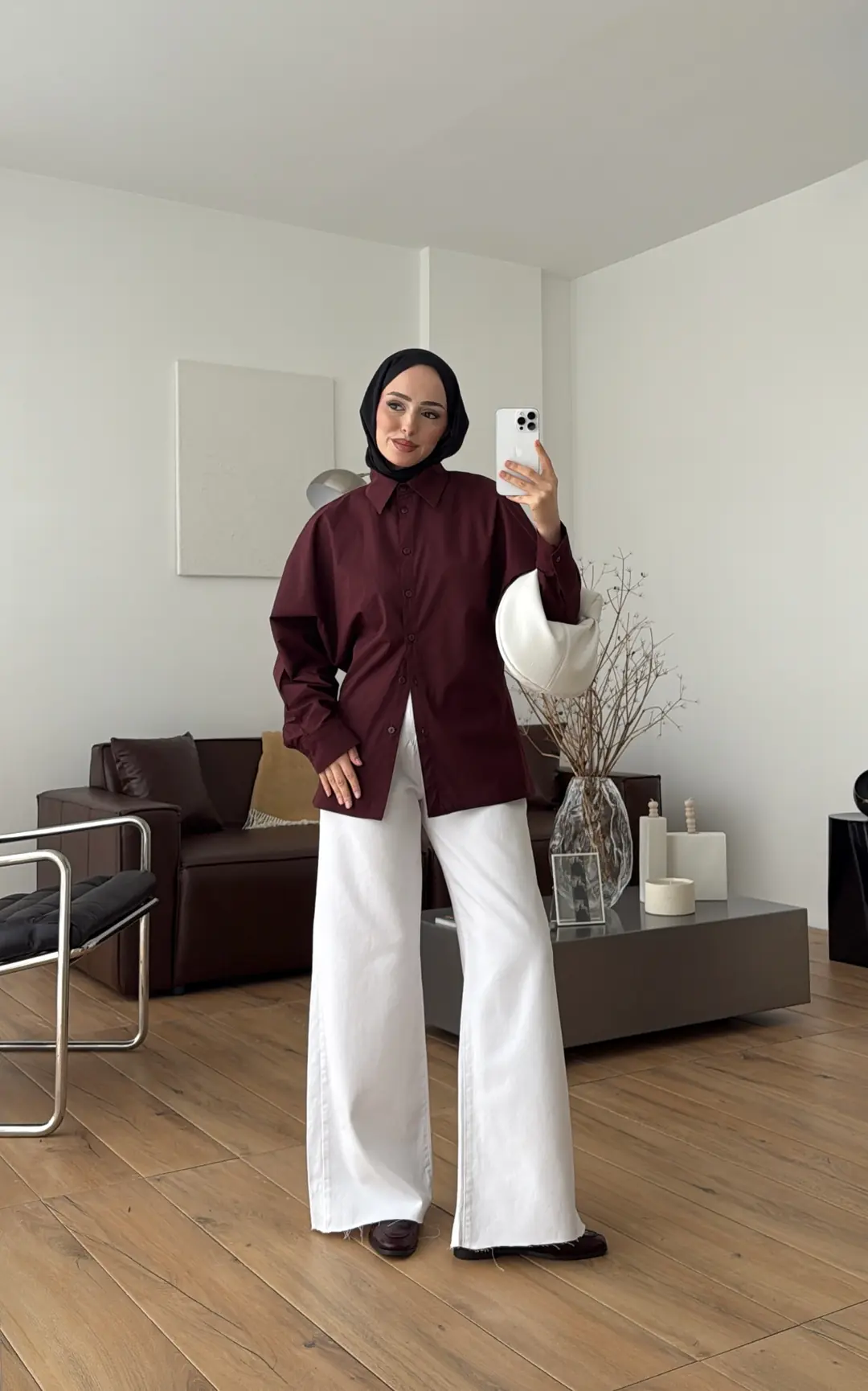 Likralı Reglan Kol Gömlek Bordo