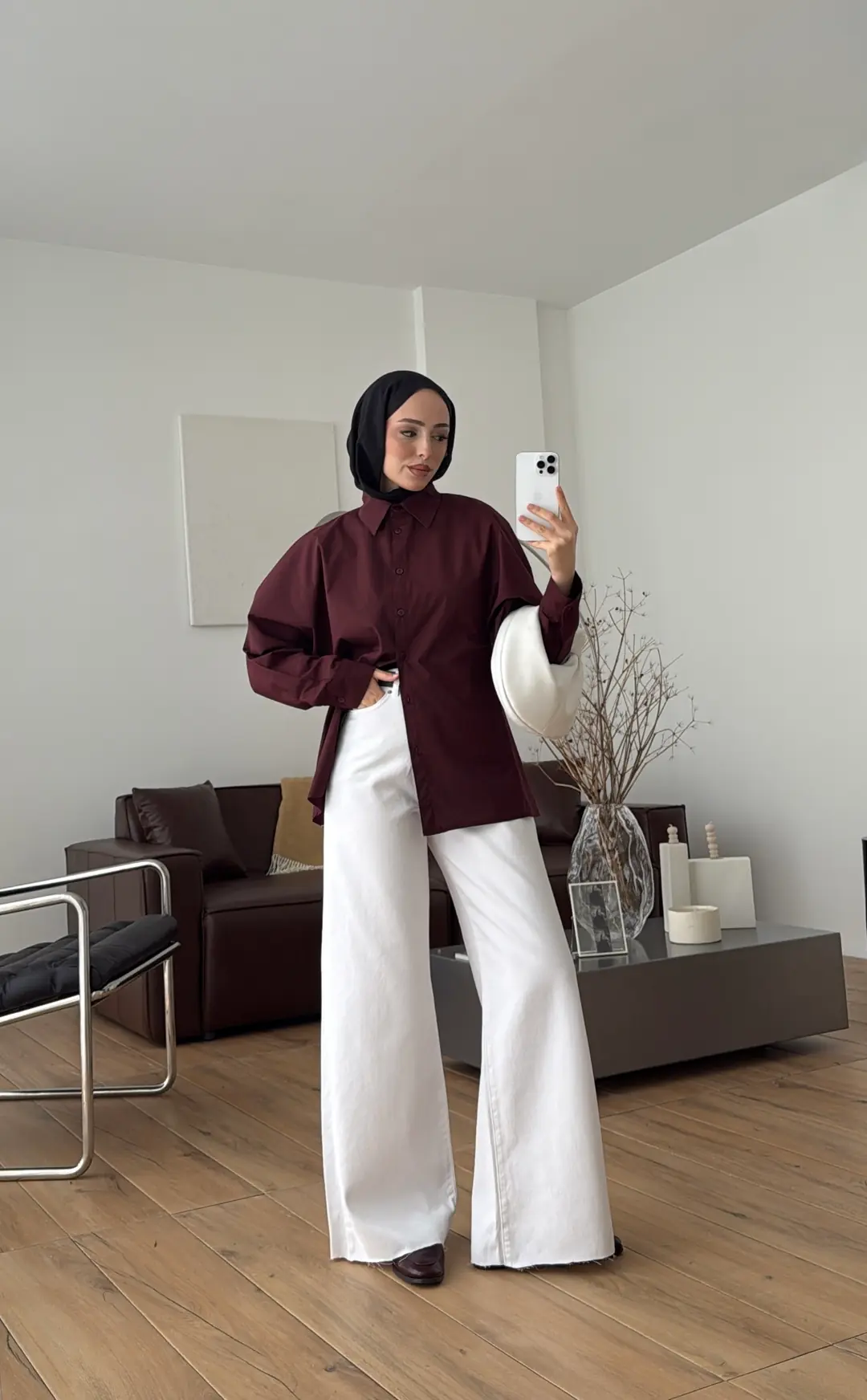 Likralı Reglan Kol Gömlek Bordo